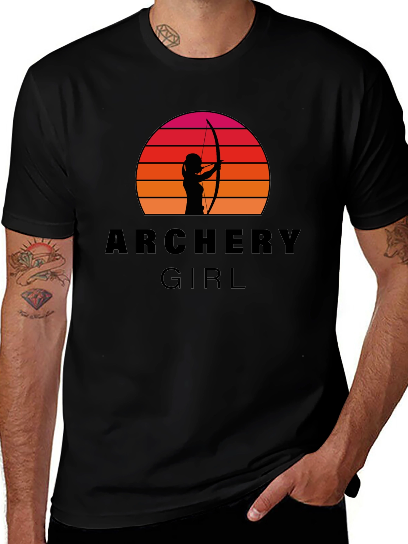 Archery Girl T-Shirt - Sunset Silhouette Bow Hunter Tee