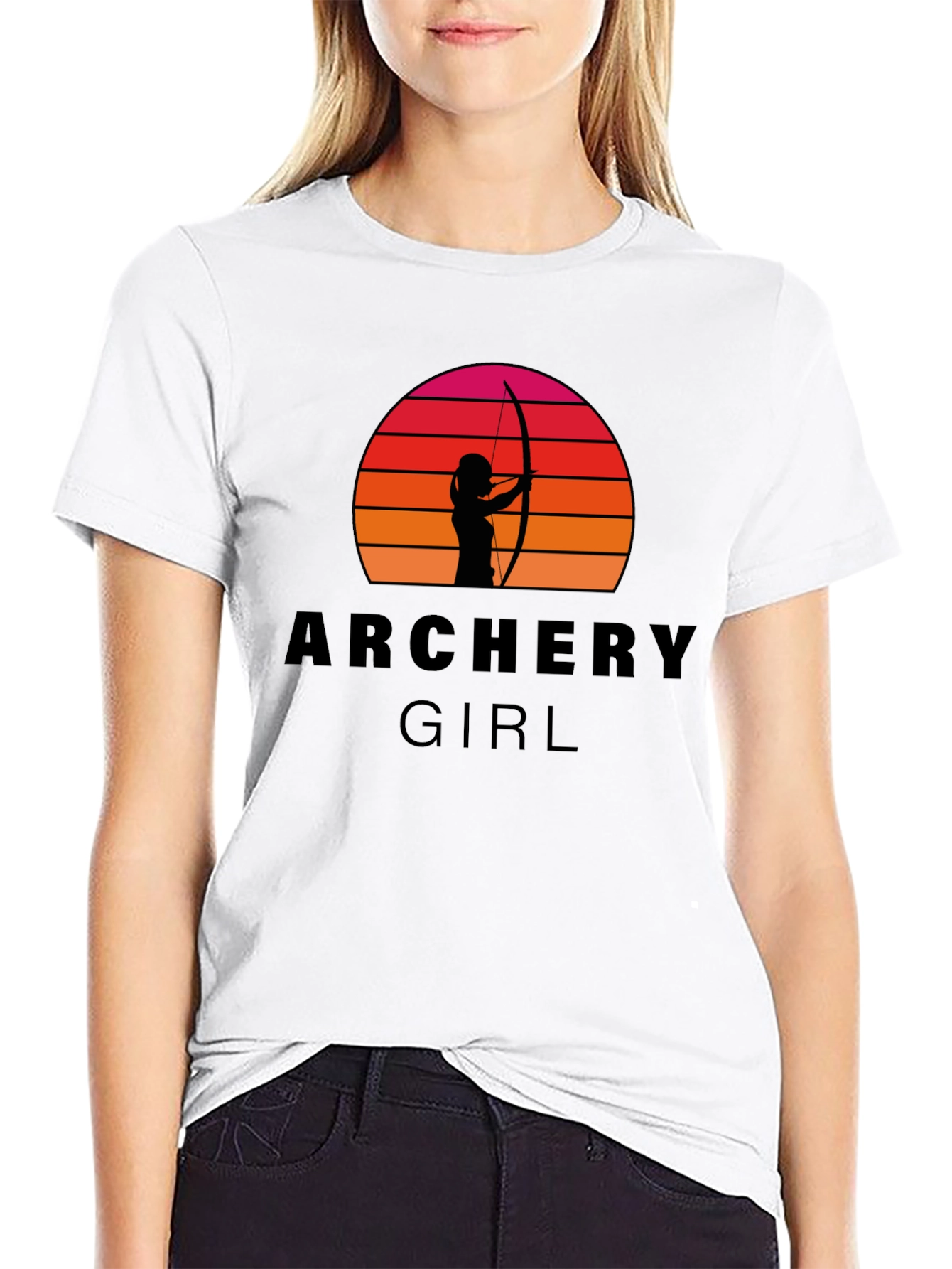 Archery Girl T-Shirt - Sunset Silhouette Bow Hunter Tee