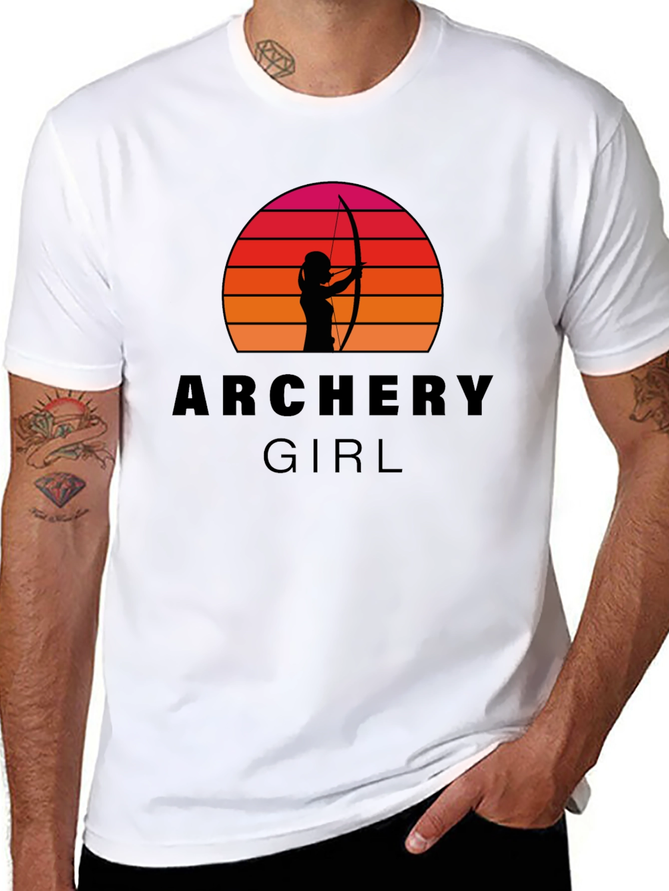 Archery Girl T-Shirt - Sunset Silhouette Bow Hunter Tee