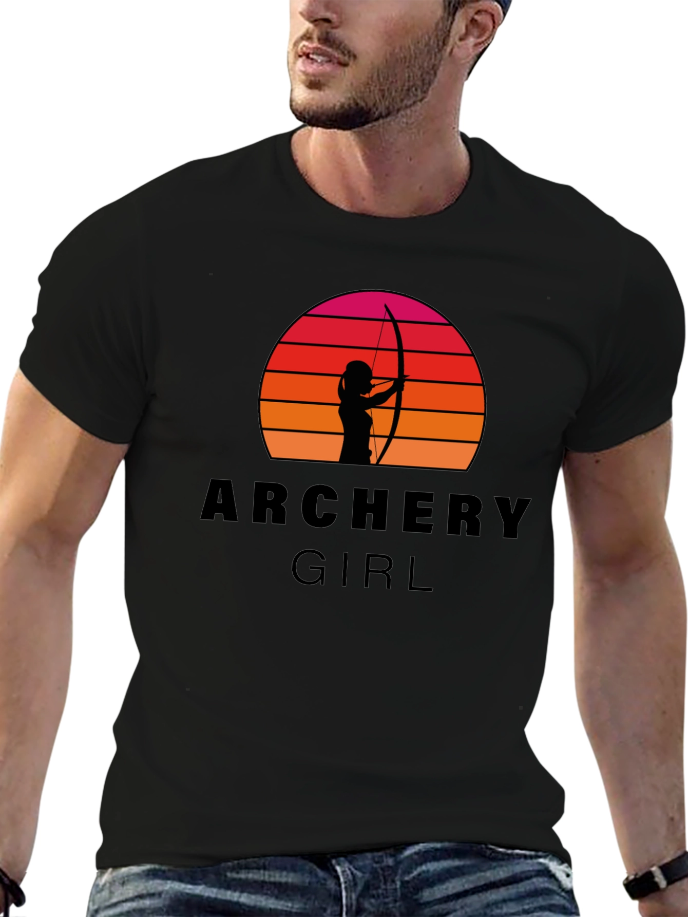 Archery Girl T-Shirt - Sunset Silhouette Bow Hunter Tee