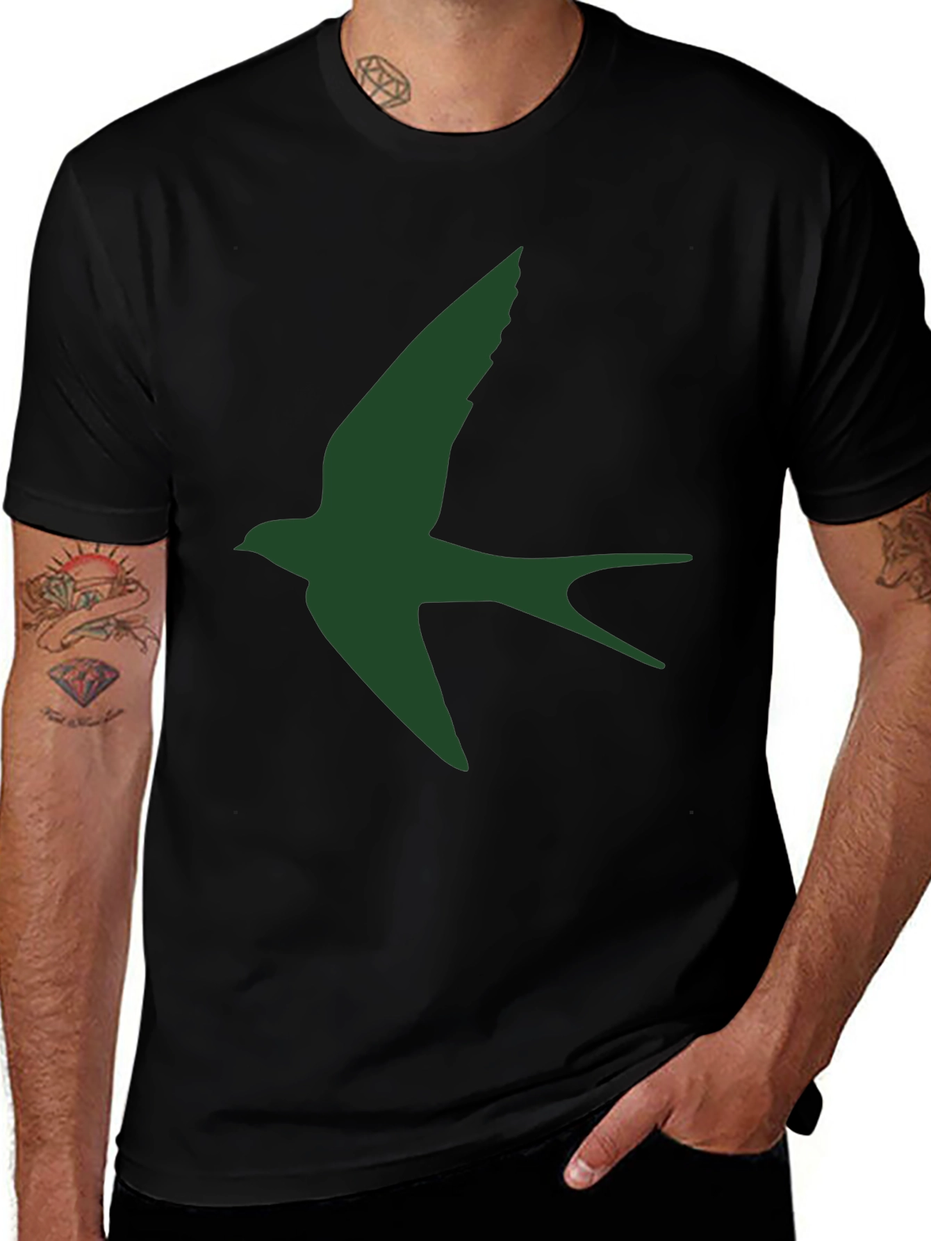 Swallow Bird Graphic Tee - Black Casual T-Shirt