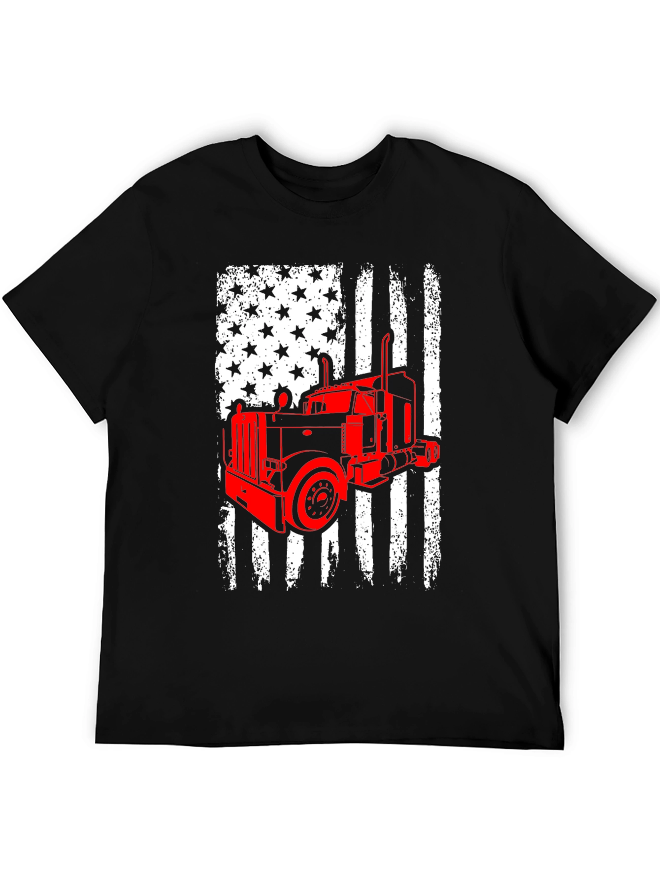 Trucker American Flag Graphic Tee - Black Cotton Blend