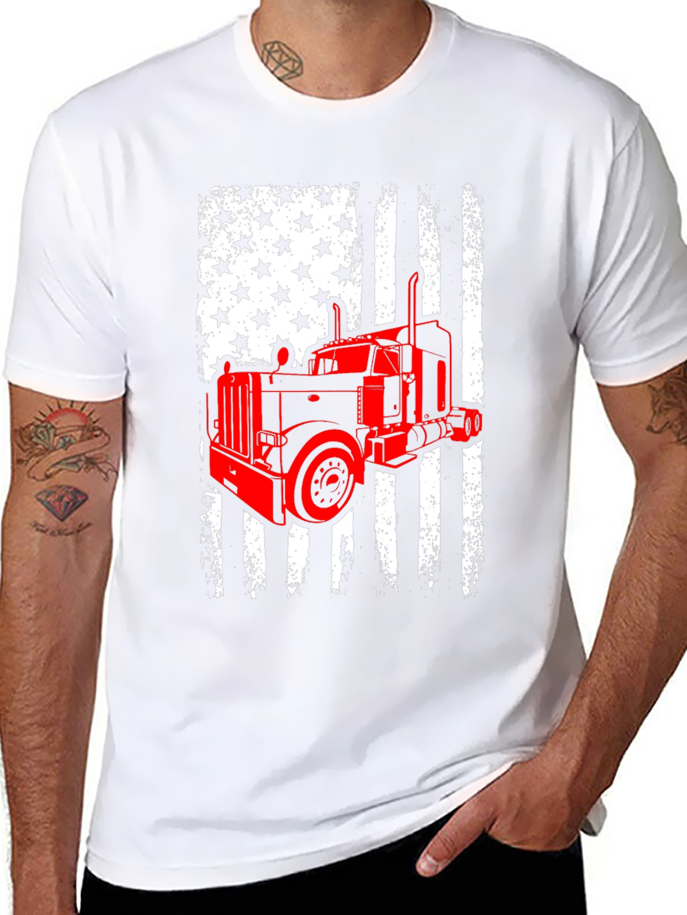 Trucker American Flag Graphic Tee - Black Cotton Blend