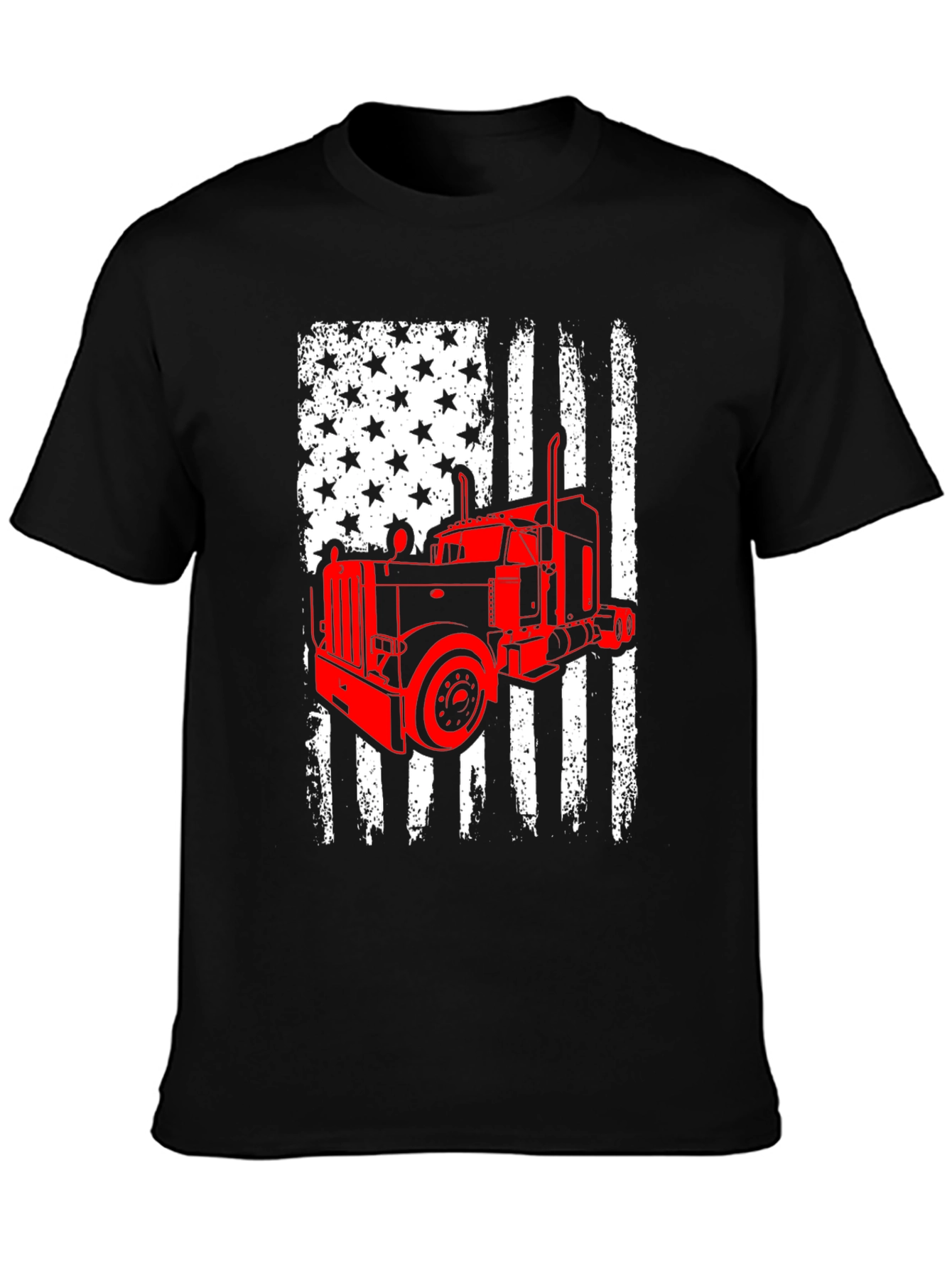 Trucker American Flag Graphic Tee - Black Cotton Blend