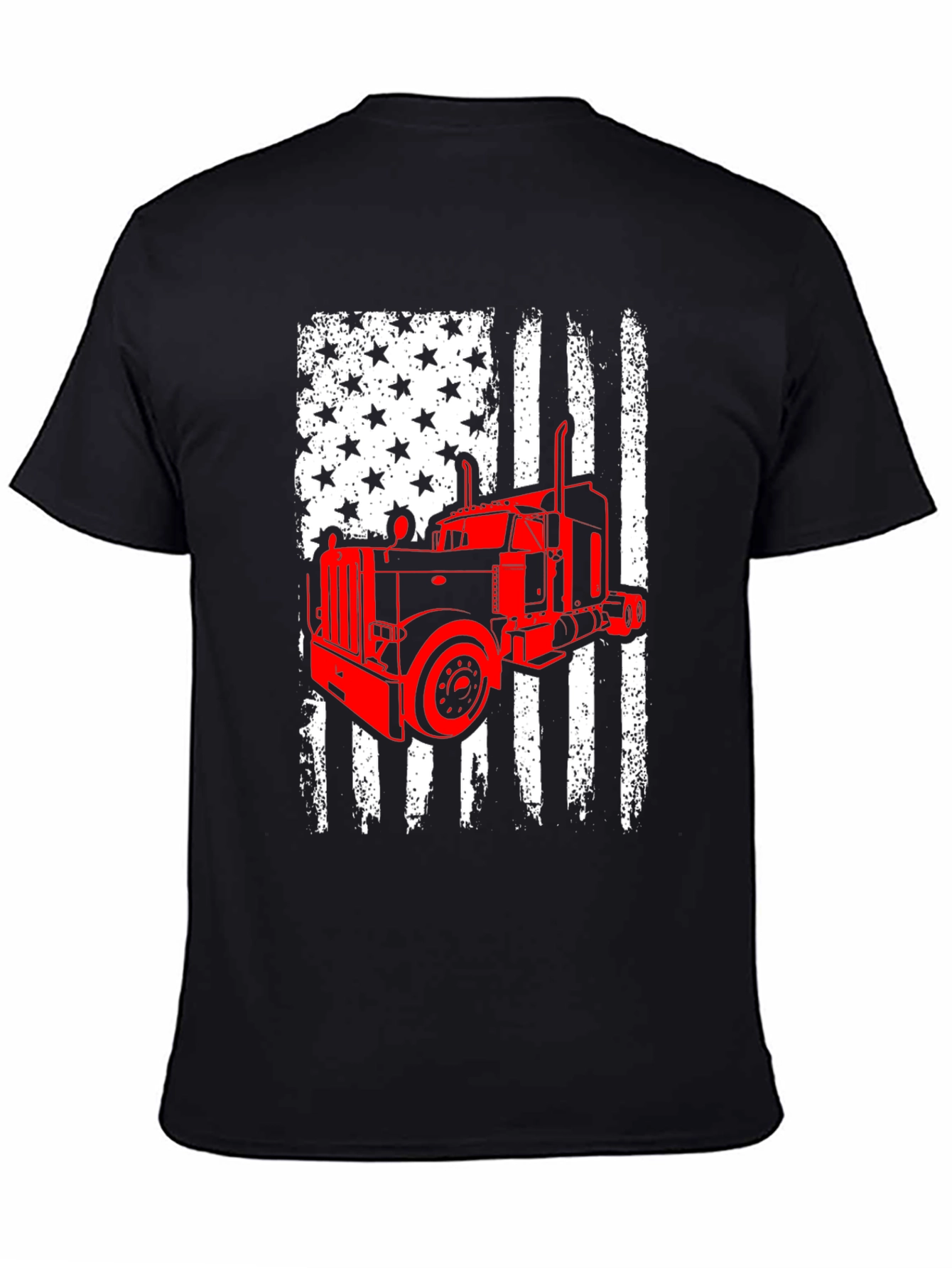 Trucker American Flag Graphic Tee - Black Cotton Blend