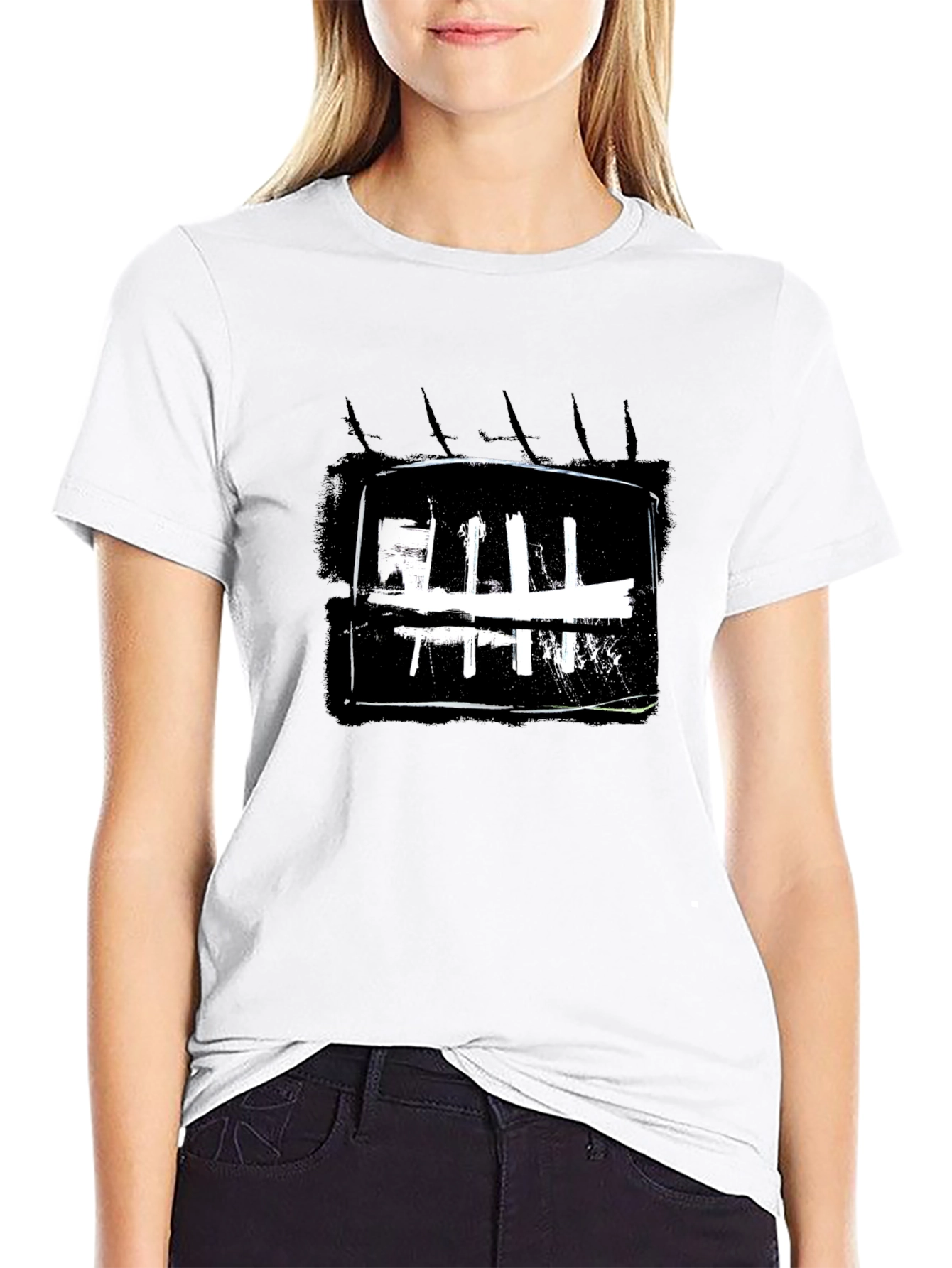 Abstract Graphic Print Black Crew Neck T-Shirt