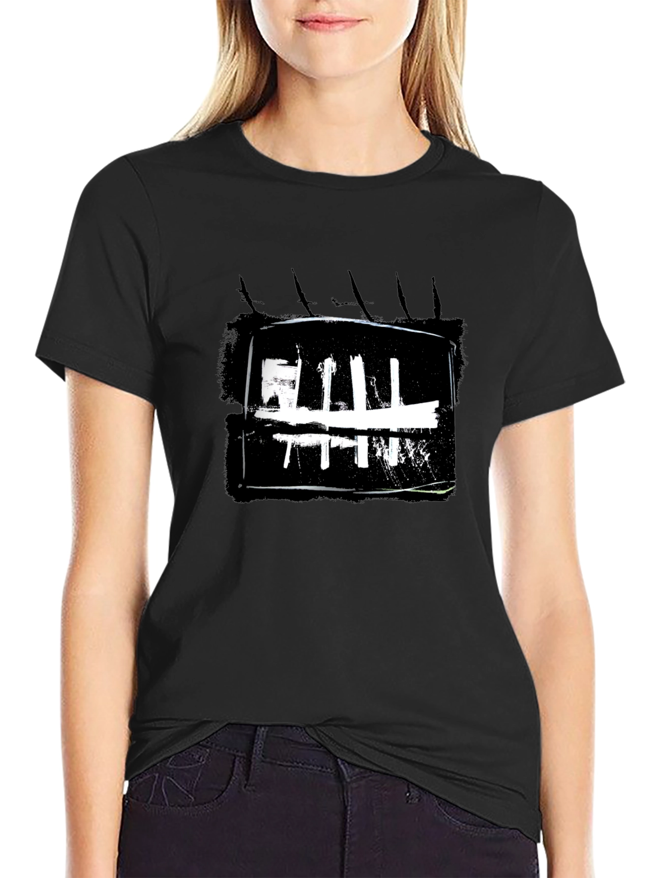 Abstract Graphic Print Black Crew Neck T-Shirt