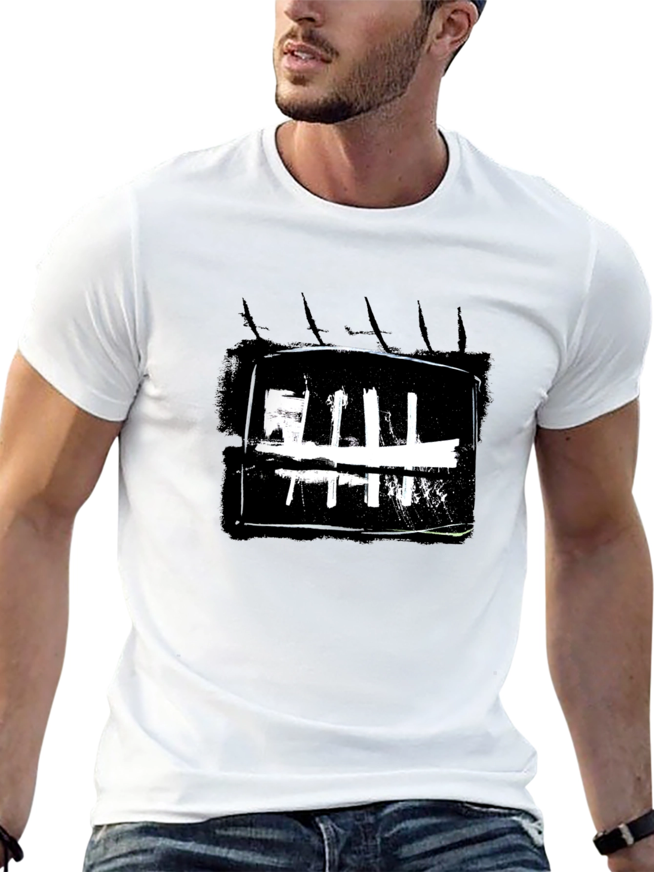 Abstract Graphic Print Black Crew Neck T-Shirt