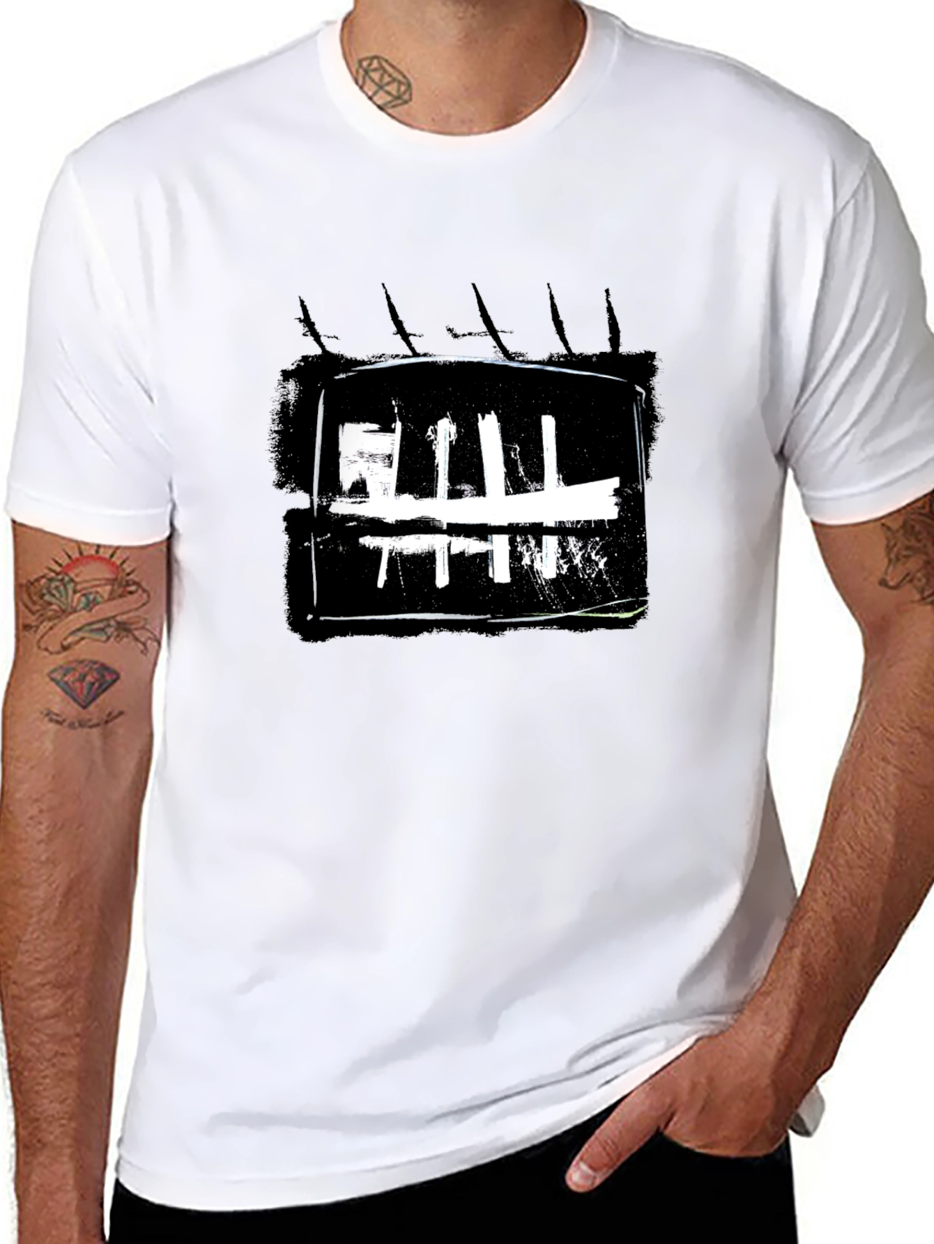 Abstract Graphic Print Black Crew Neck T-Shirt