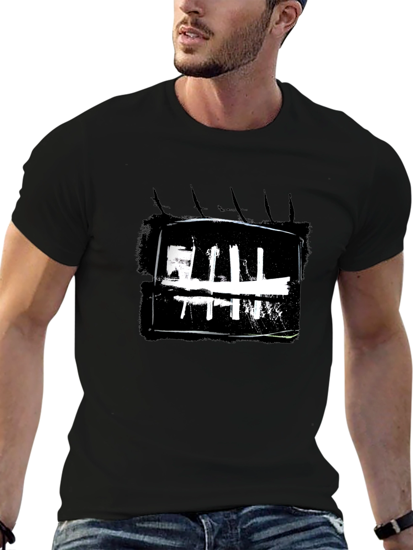Abstract Graphic Print Black Crew Neck T-Shirt