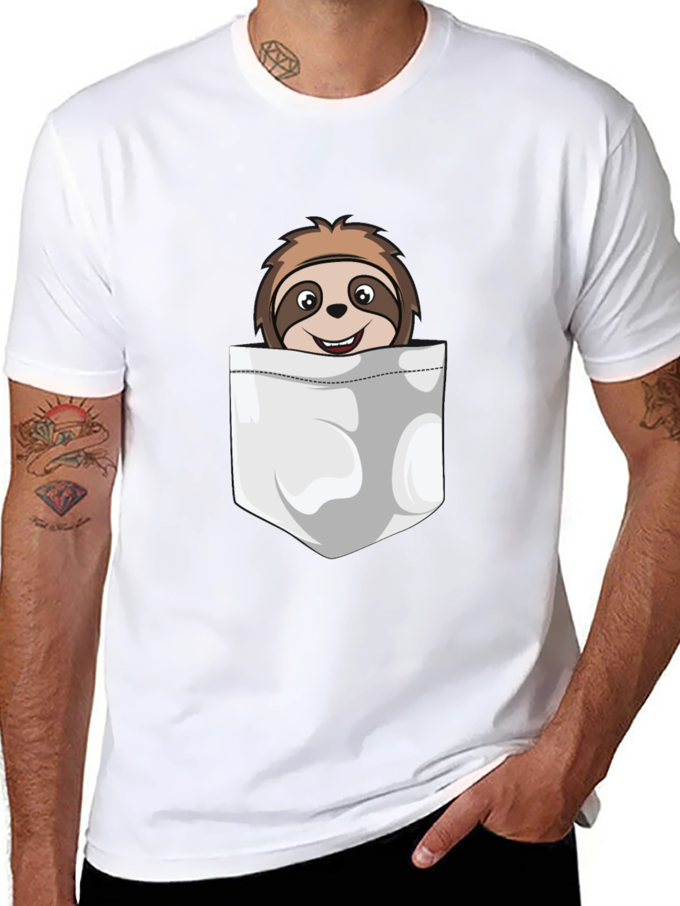 Sloth Pocket T-Shirt - Cute Cartoon Graphic Tee