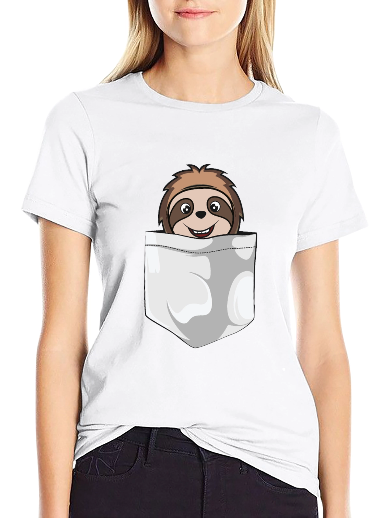 Sloth Pocket T-Shirt - Cute Cartoon Graphic Tee