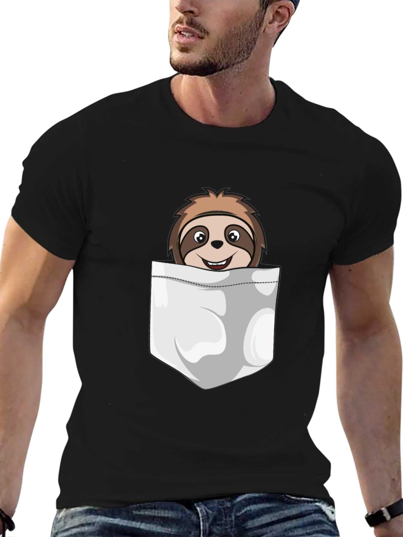 Sloth Pocket T-Shirt - Cute Cartoon Graphic Tee