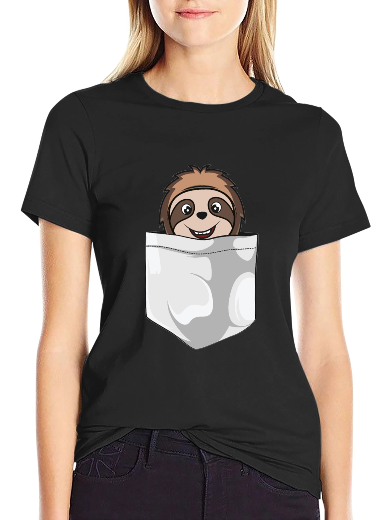 Sloth Pocket T-Shirt - Cute Cartoon Graphic Tee
