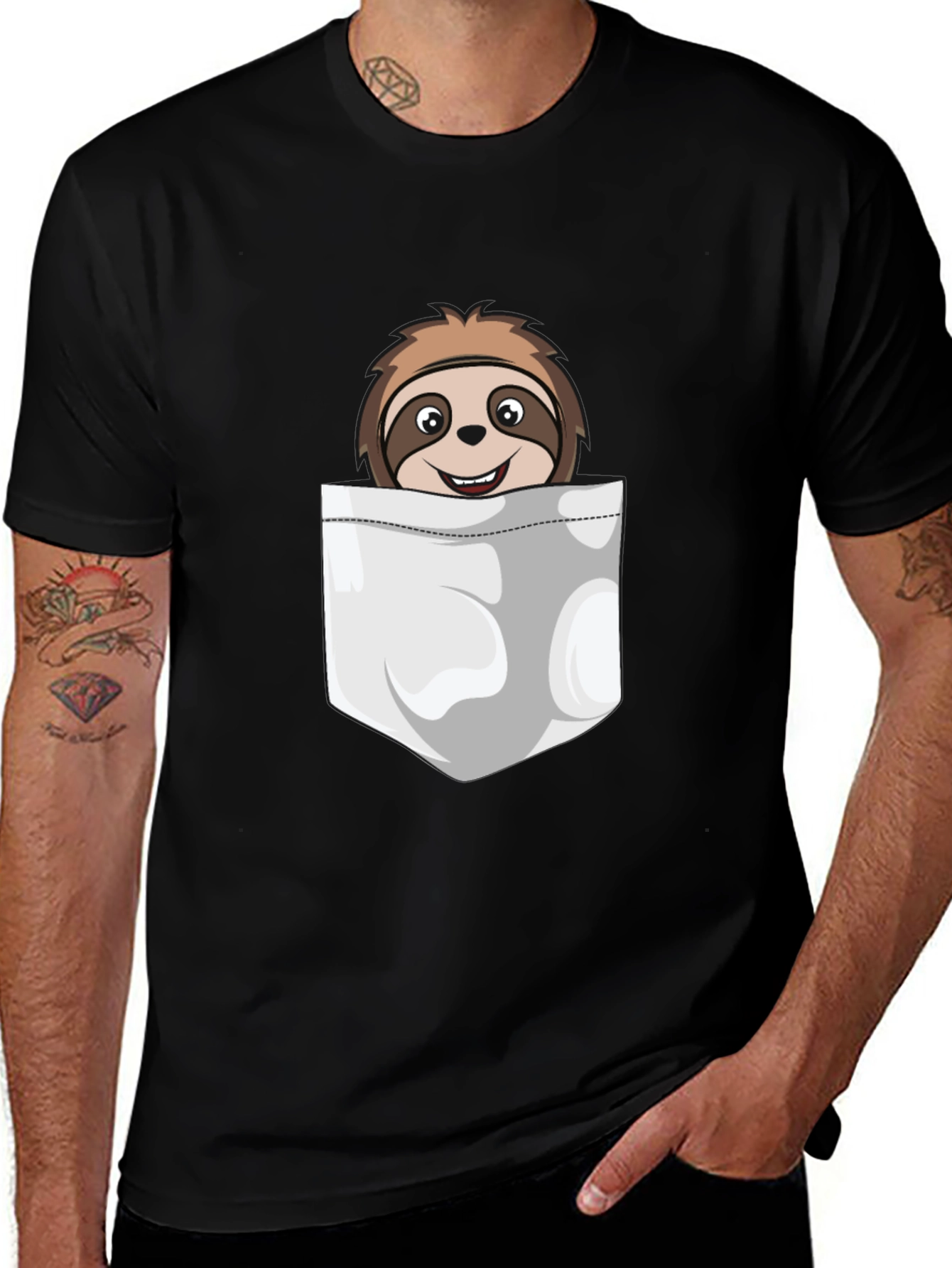 Sloth Pocket T-Shirt - Cute Cartoon Graphic Tee