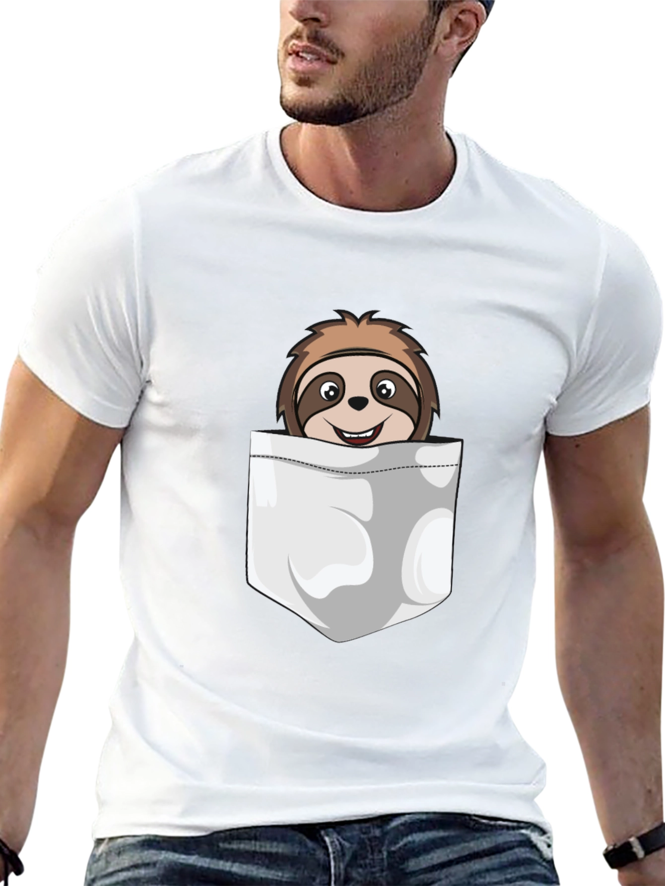 Sloth Pocket T-Shirt - Cute Cartoon Graphic Tee