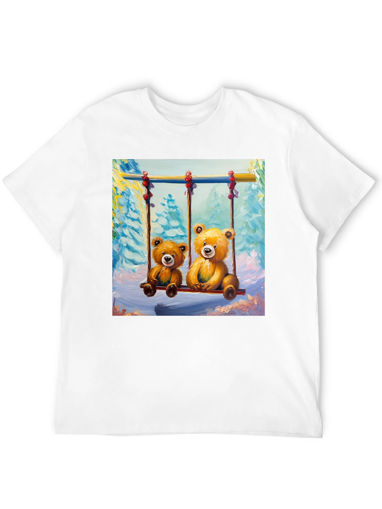 Teddy Bear Swing Graphic Tee - Black Cotton T-Shirt