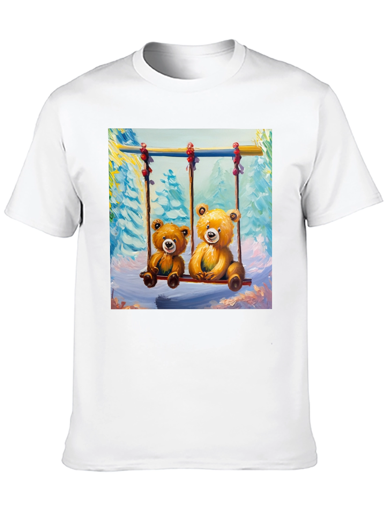 Teddy Bear Swing Graphic Tee - Black Cotton T-Shirt