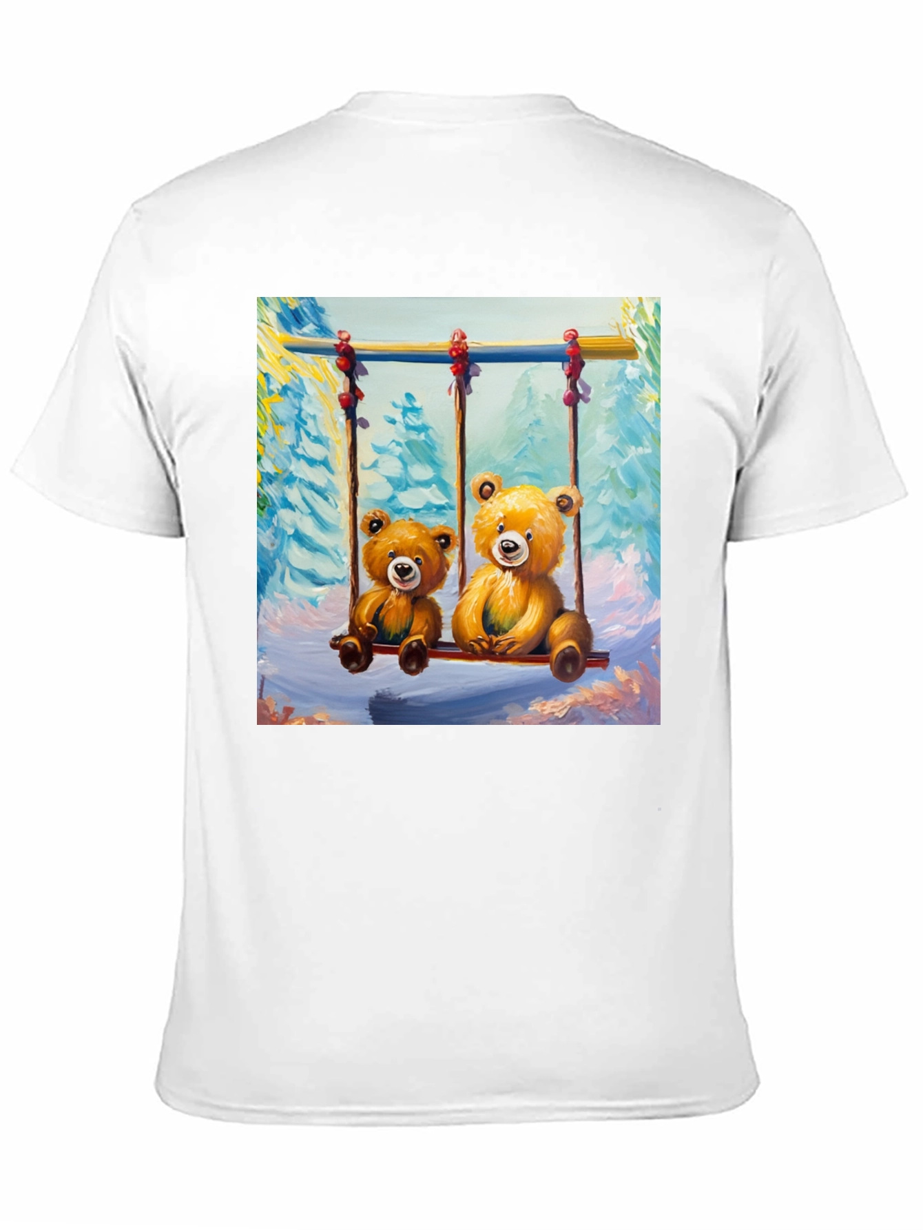 Teddy Bear Swing Graphic Tee - Black Cotton T-Shirt