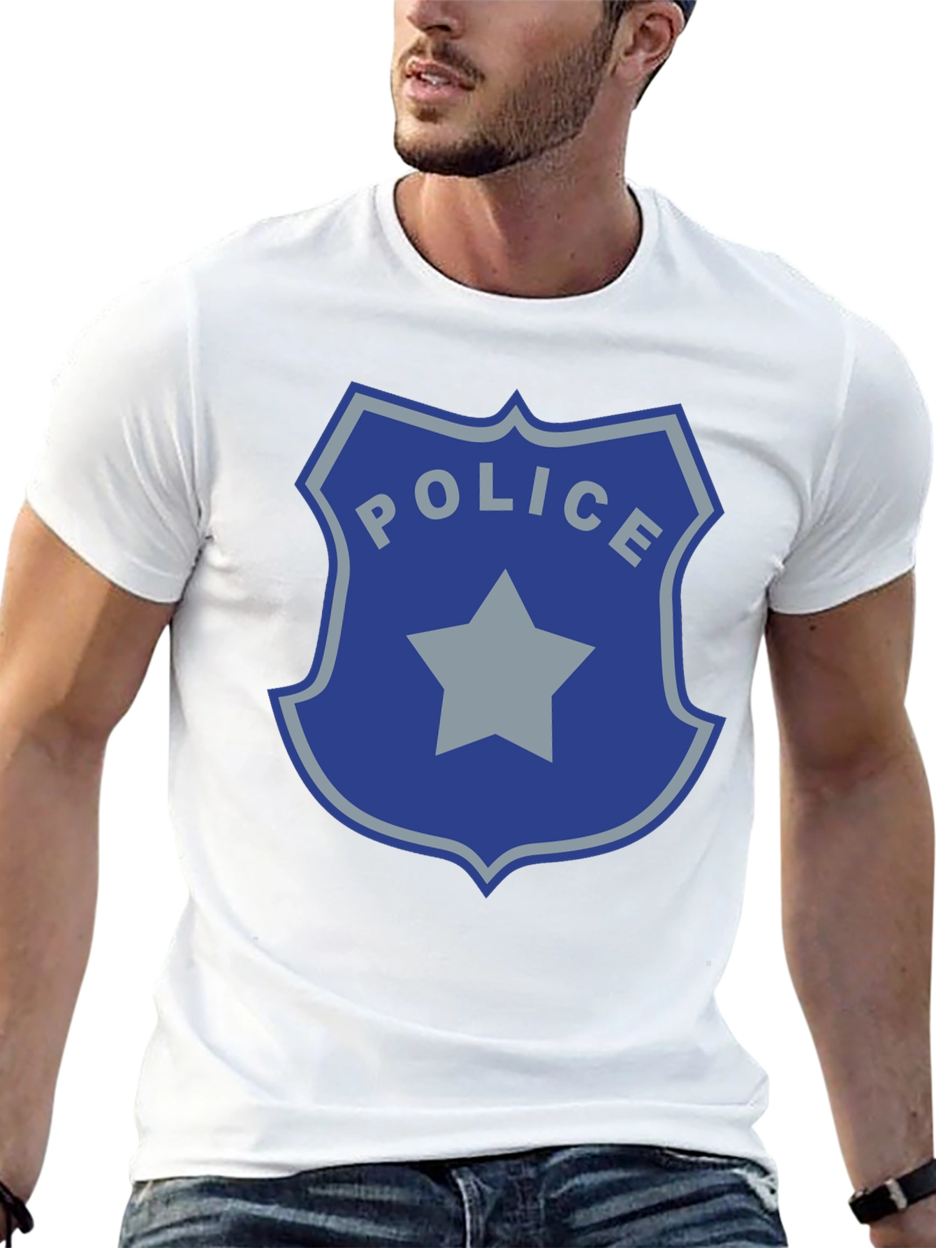 Police Badge Graphic Print Black T-Shirt