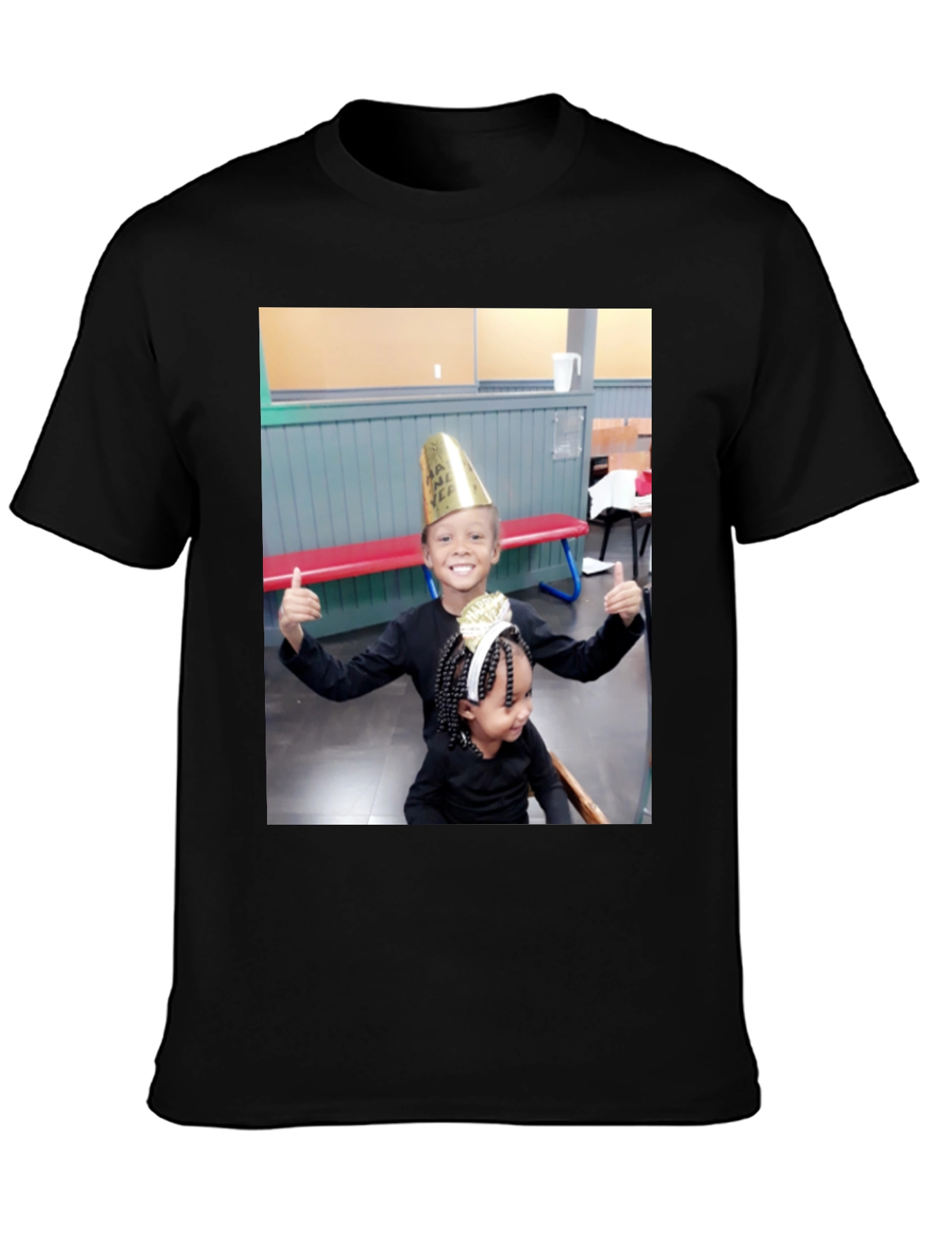 Black T-Shirt with Smiling Kids