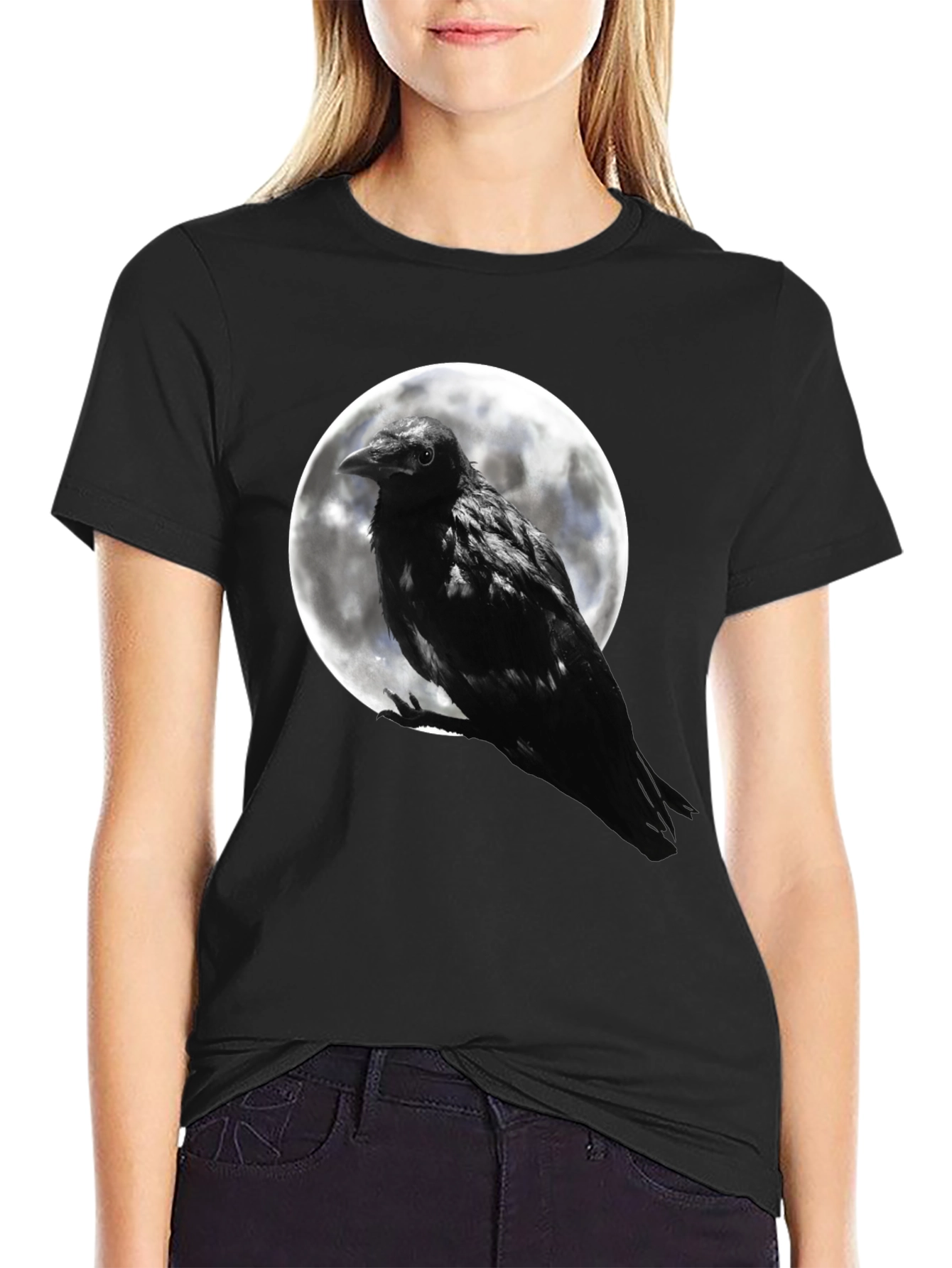 Raven Moon T-Shirt - Gothic Black Crow Tee