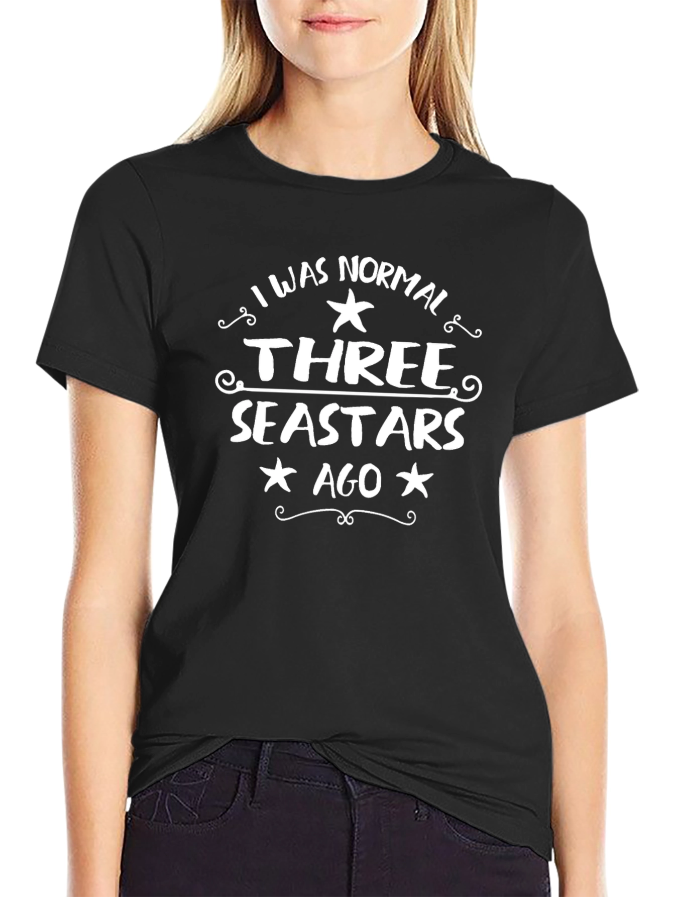 Funny Three Seastars Ago Graphic T-Shirt - Black