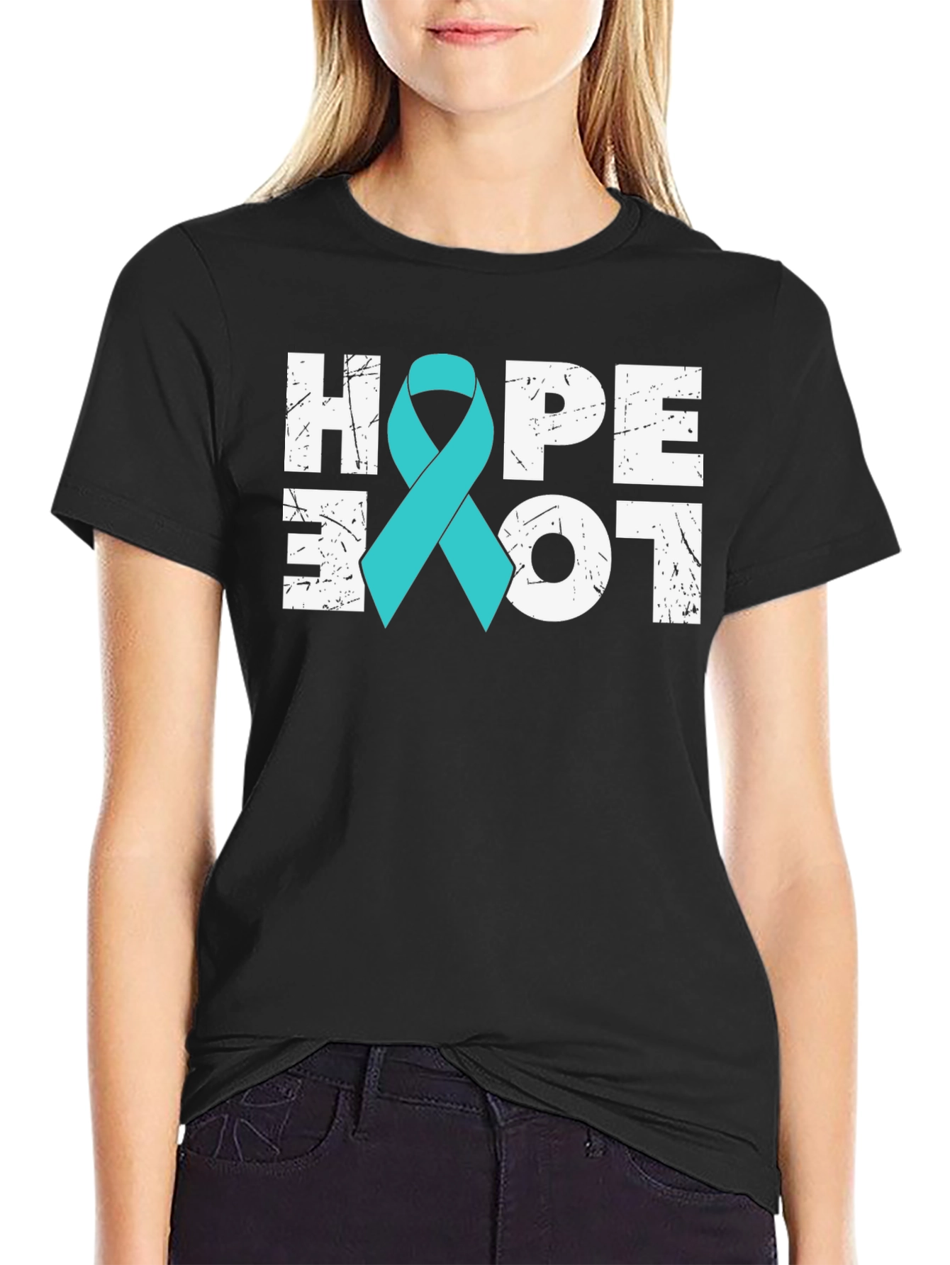 Hope Love Teal Ribbon T-Shirt