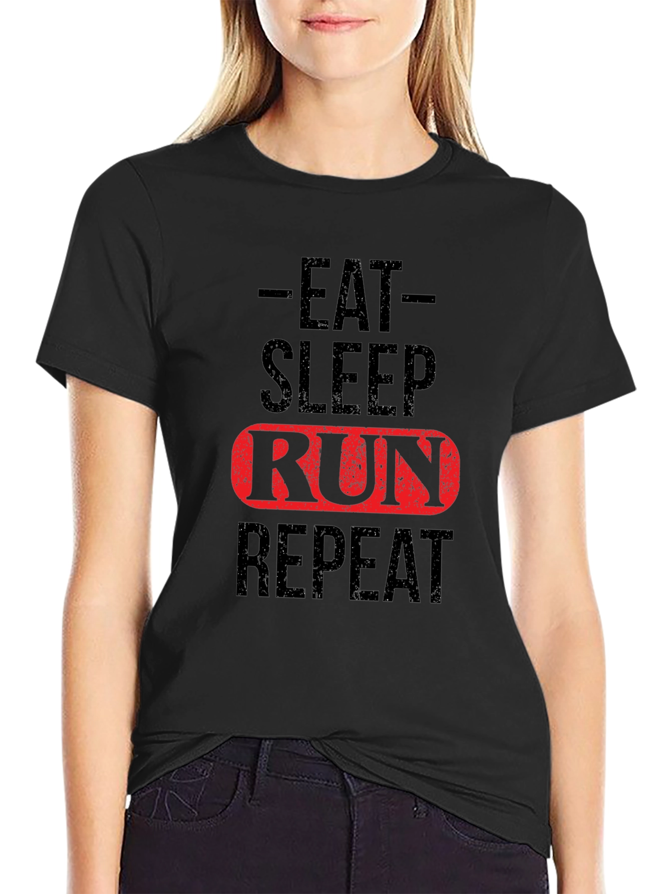 Eat Sleep Run Repeat Black Graphic T-Shirt