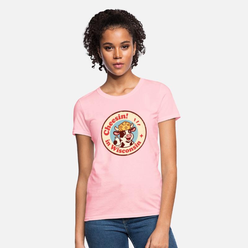 Retro Wisconsin Badge Cartoon Cow in Cheese Hat