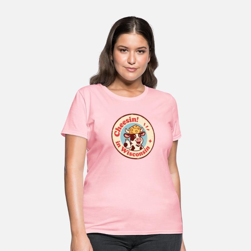 Retro Wisconsin Badge Cartoon Cow in Cheese Hat
