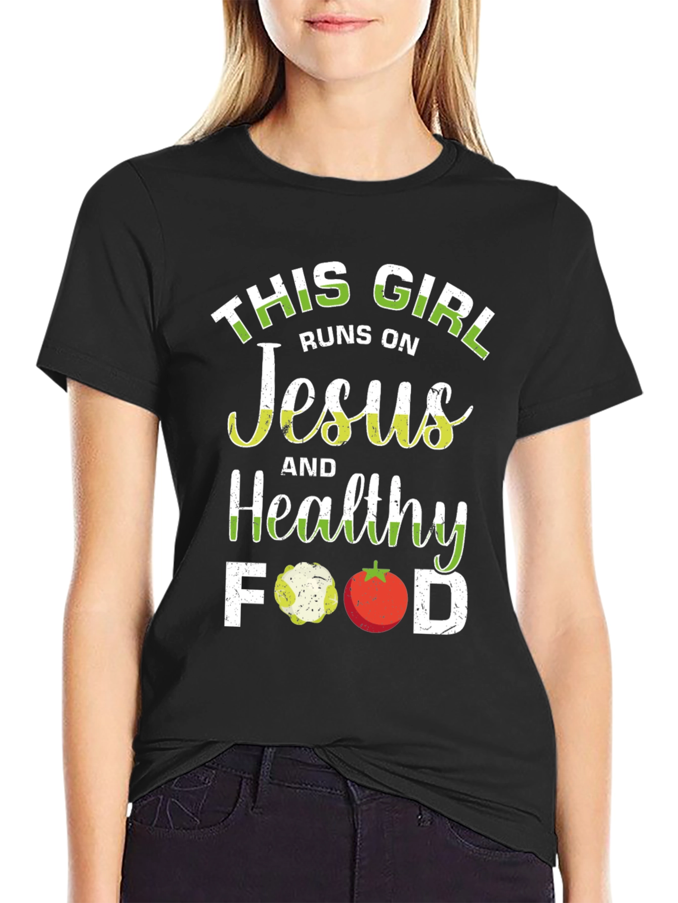 This Girl Runs on Jesus and Healthy Food T-Shirt