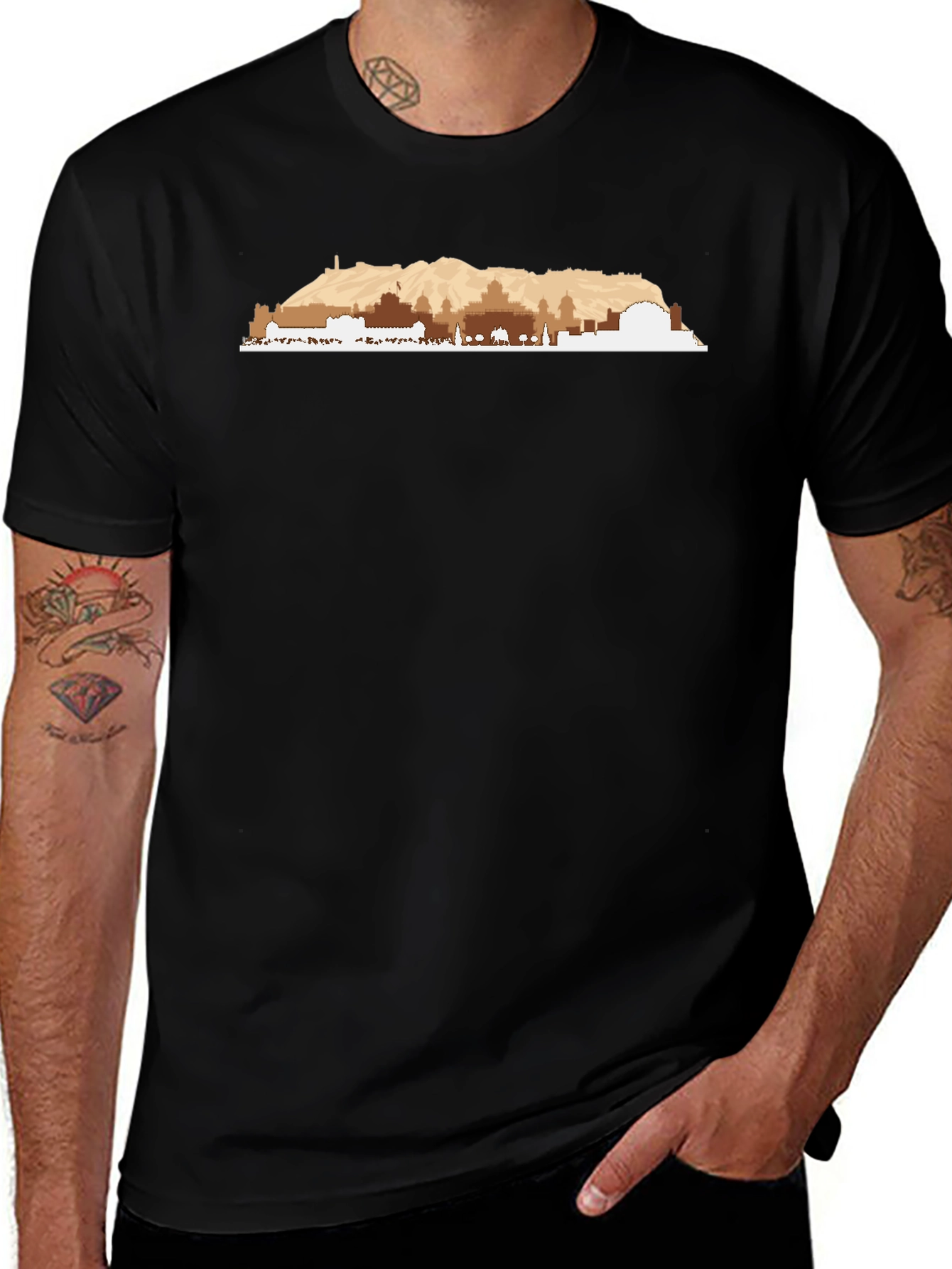 Mens Graphic Tee - Mountain Cityscape Design