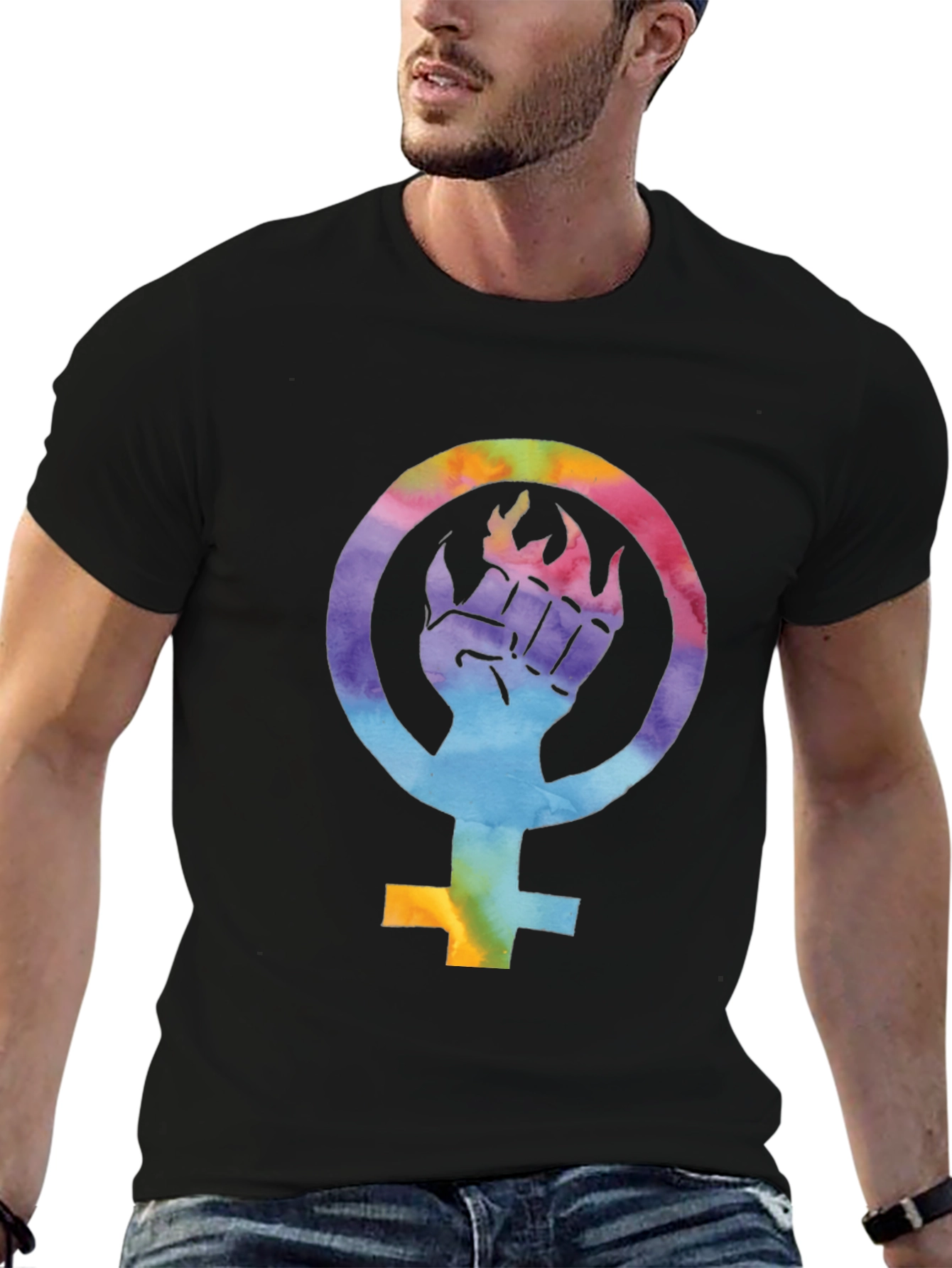Feminist Pride Tee: Rainbow Fist Symbol T-Shirt