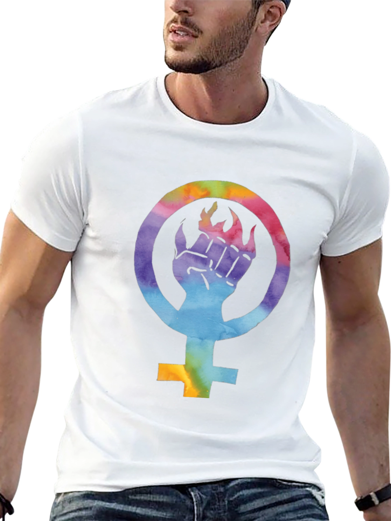 Feminist Pride Tee: Rainbow Fist Symbol T-Shirt