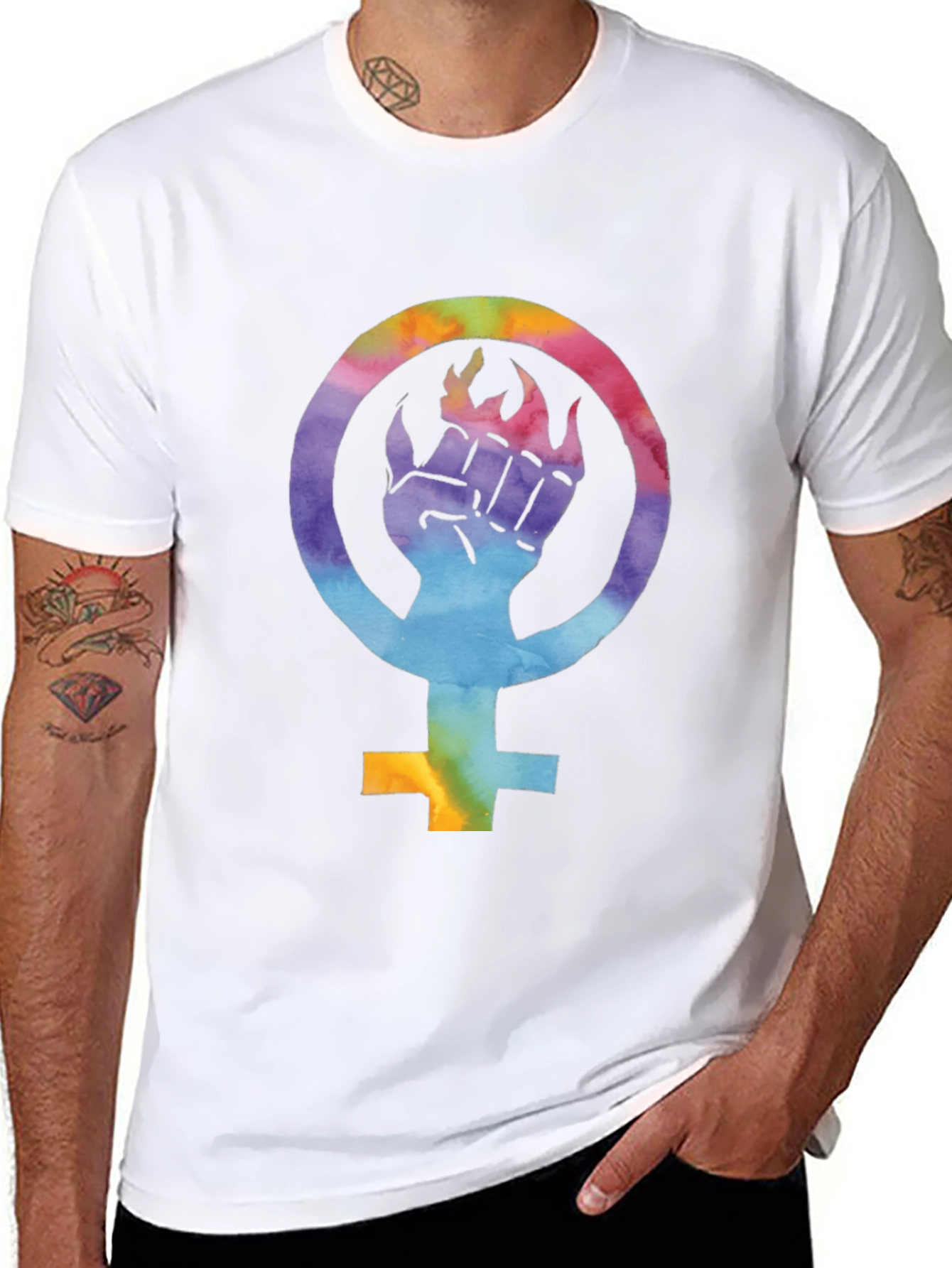 Feminist Pride Tee: Rainbow Fist Symbol T-Shirt