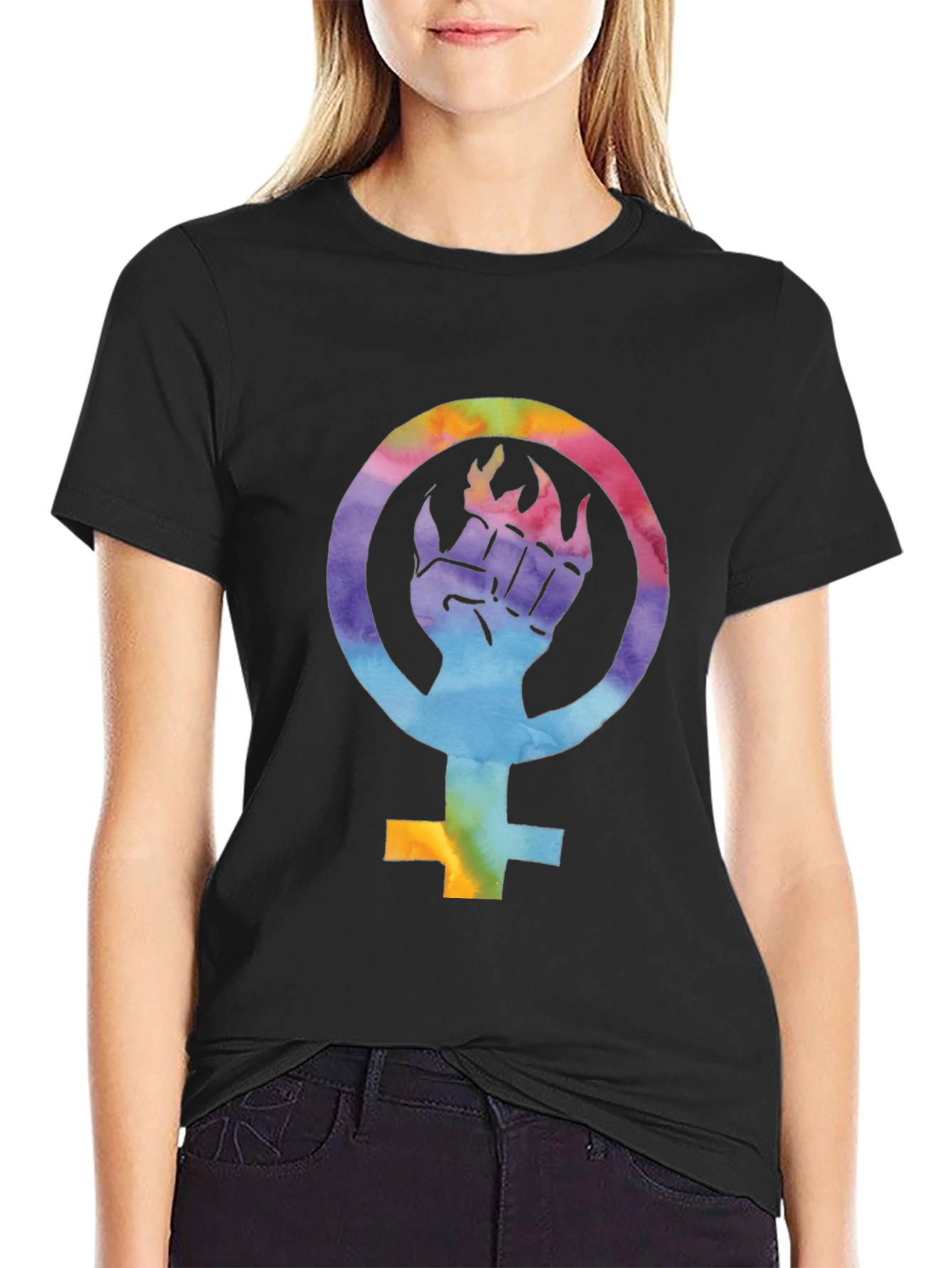 Feminist Pride Tee: Rainbow Fist Symbol T-Shirt