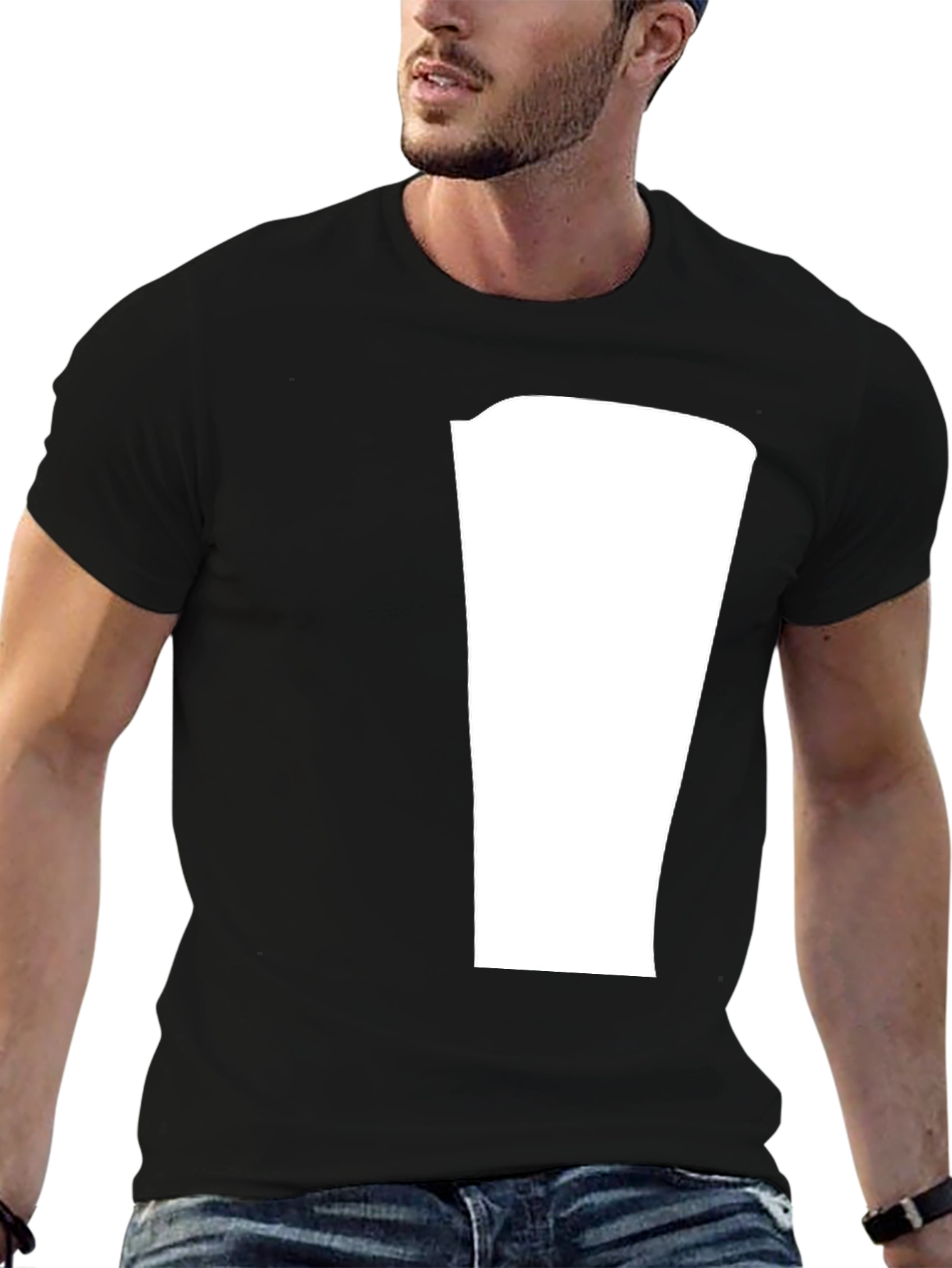 Modern Black T-Shirt with Blank Center Panel