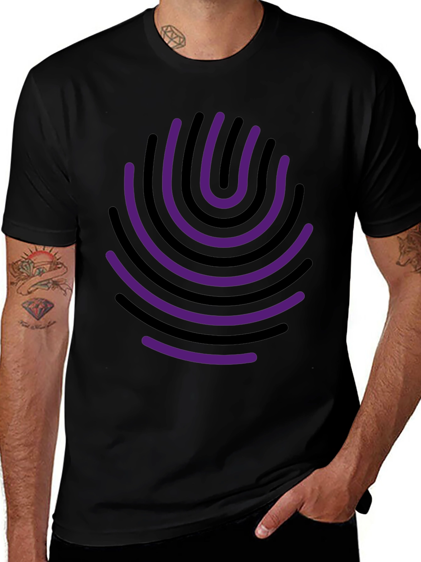 Abstract Fingerprint Graphic Tee - Black Cotton Blend