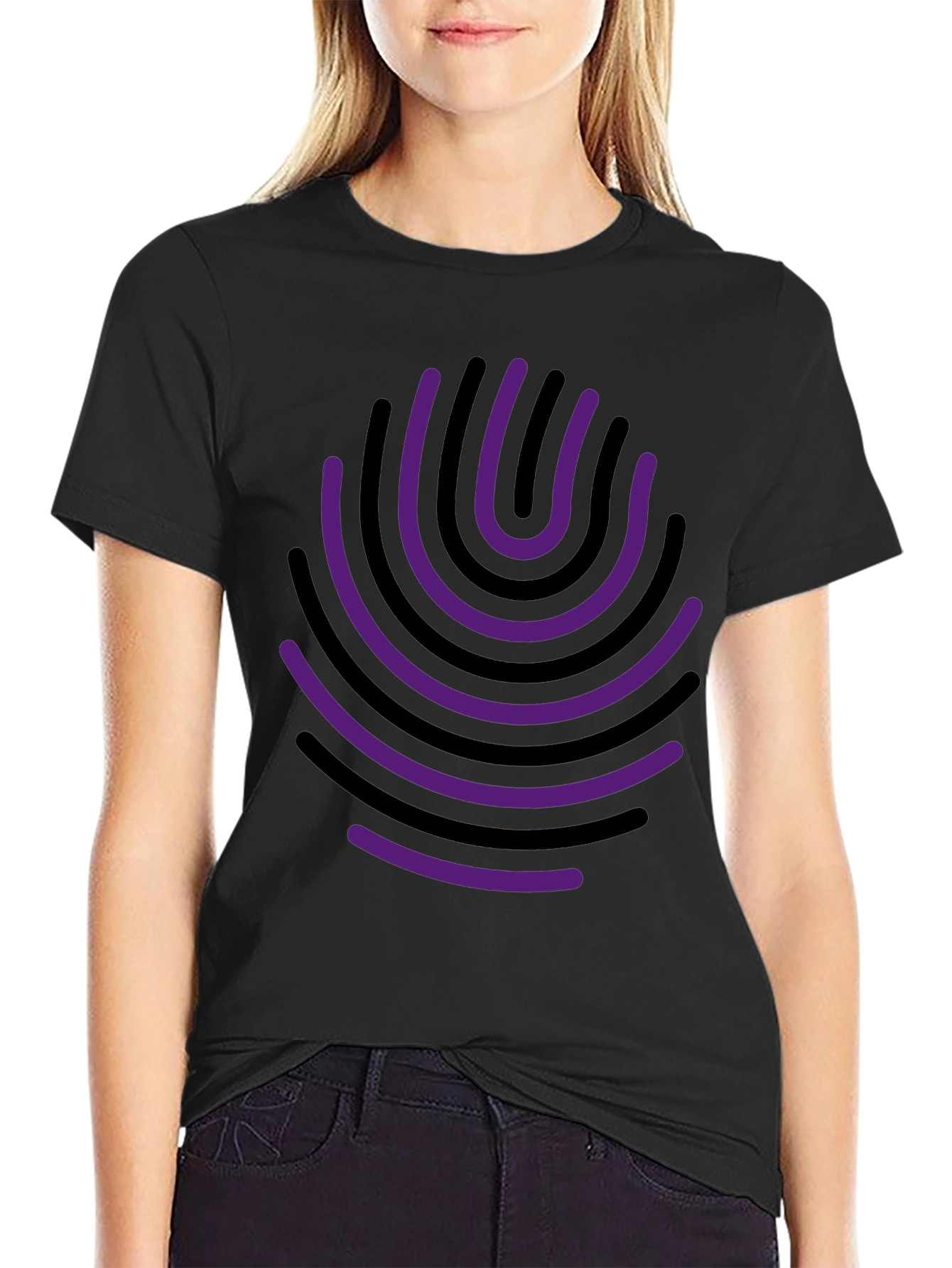 Abstract Fingerprint Graphic Tee - Black Cotton Blend