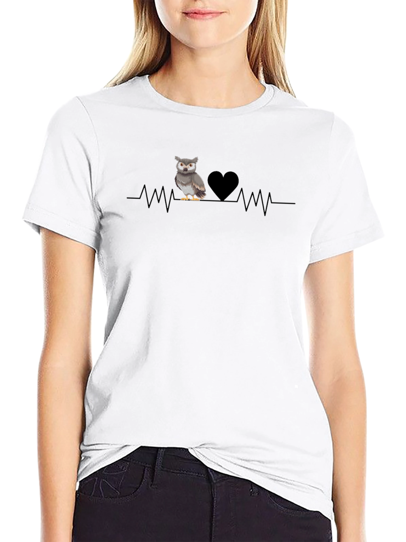 Owl Heartbeat T-Shirt - Graphic Print Tee