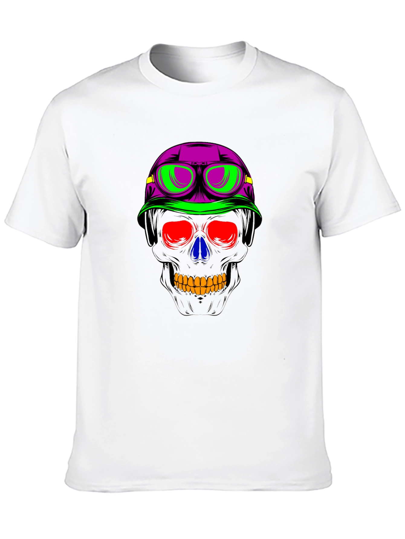 Neon Skull Biker Helmet Graphic Tee
