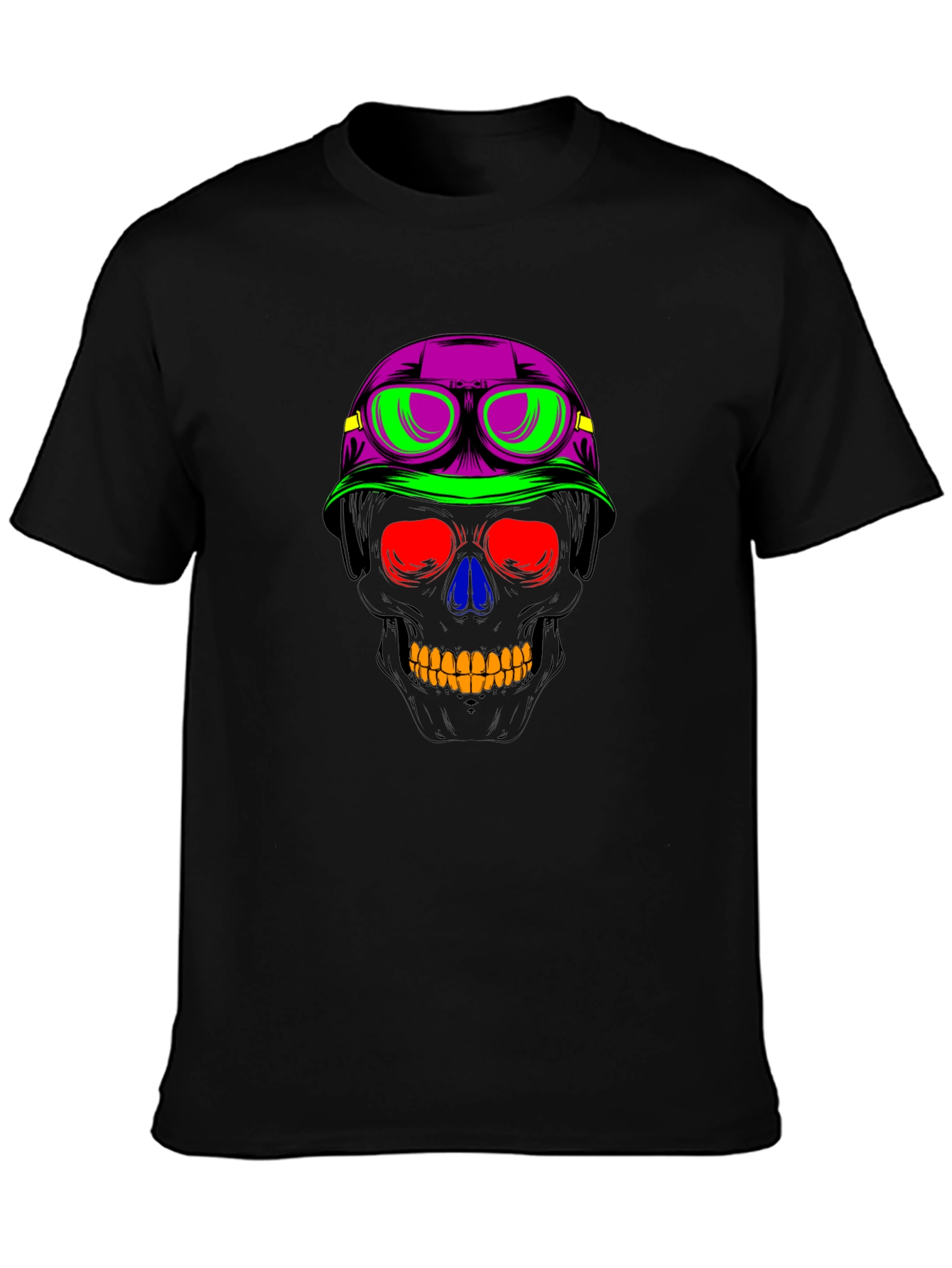 Neon Skull Biker Helmet Graphic Tee