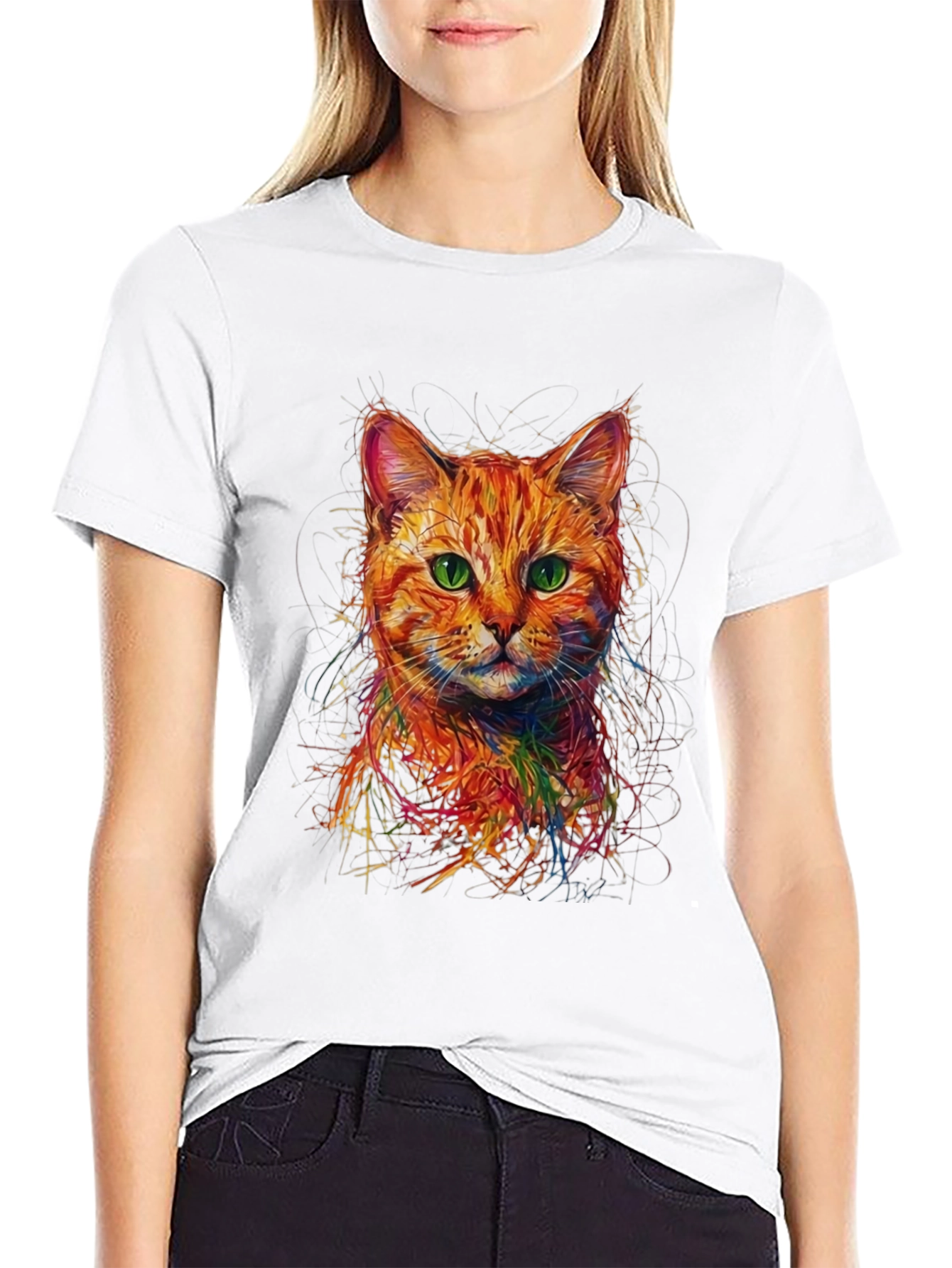 Abstract Cat Art Black T-Shirt