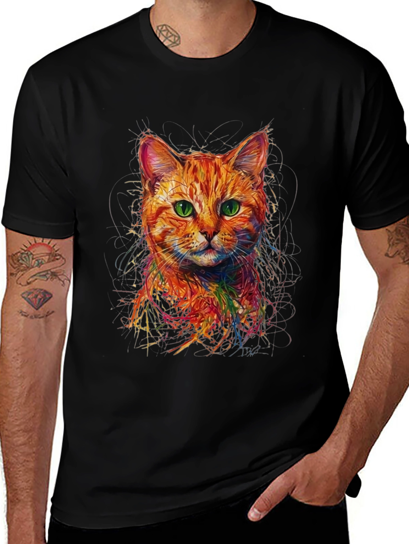 Abstract Cat Art Black T-Shirt