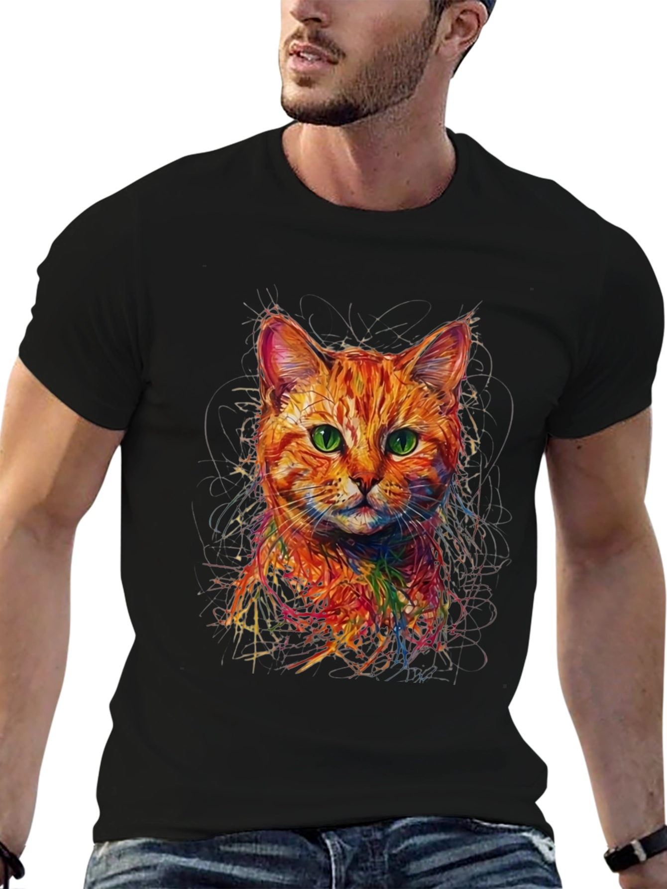 Abstract Cat Art Black T-Shirt
