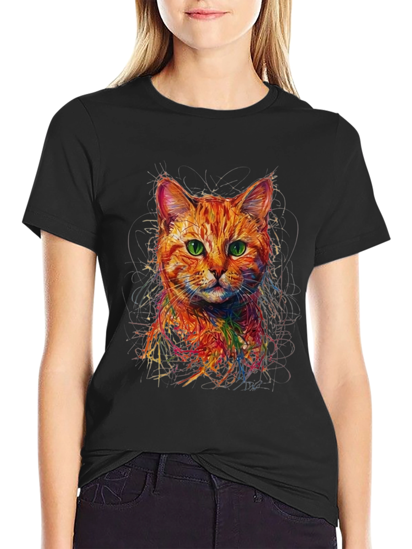 Abstract Cat Art Black T-Shirt