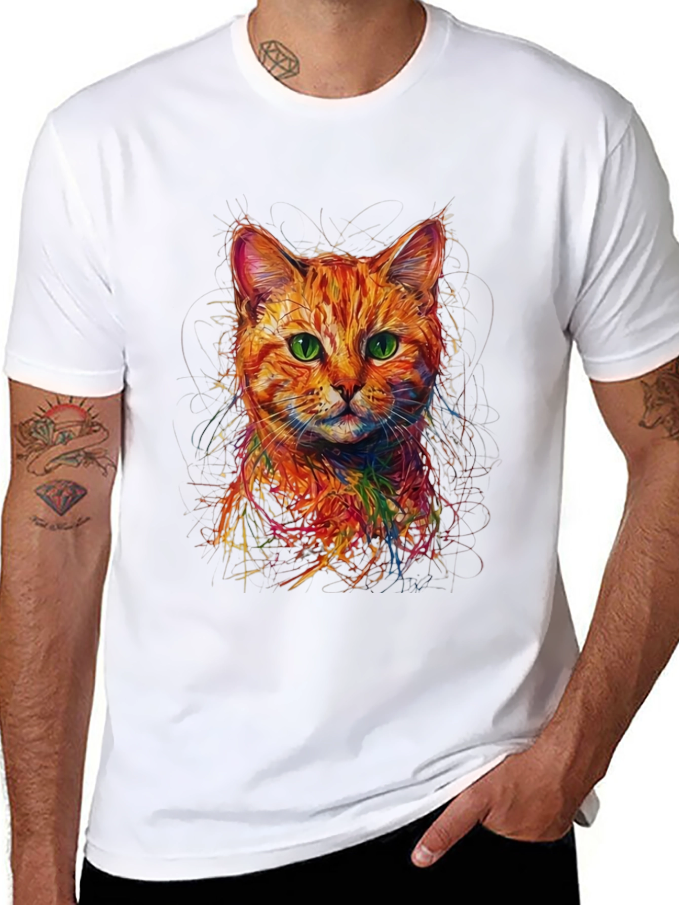Abstract Cat Art Black T-Shirt