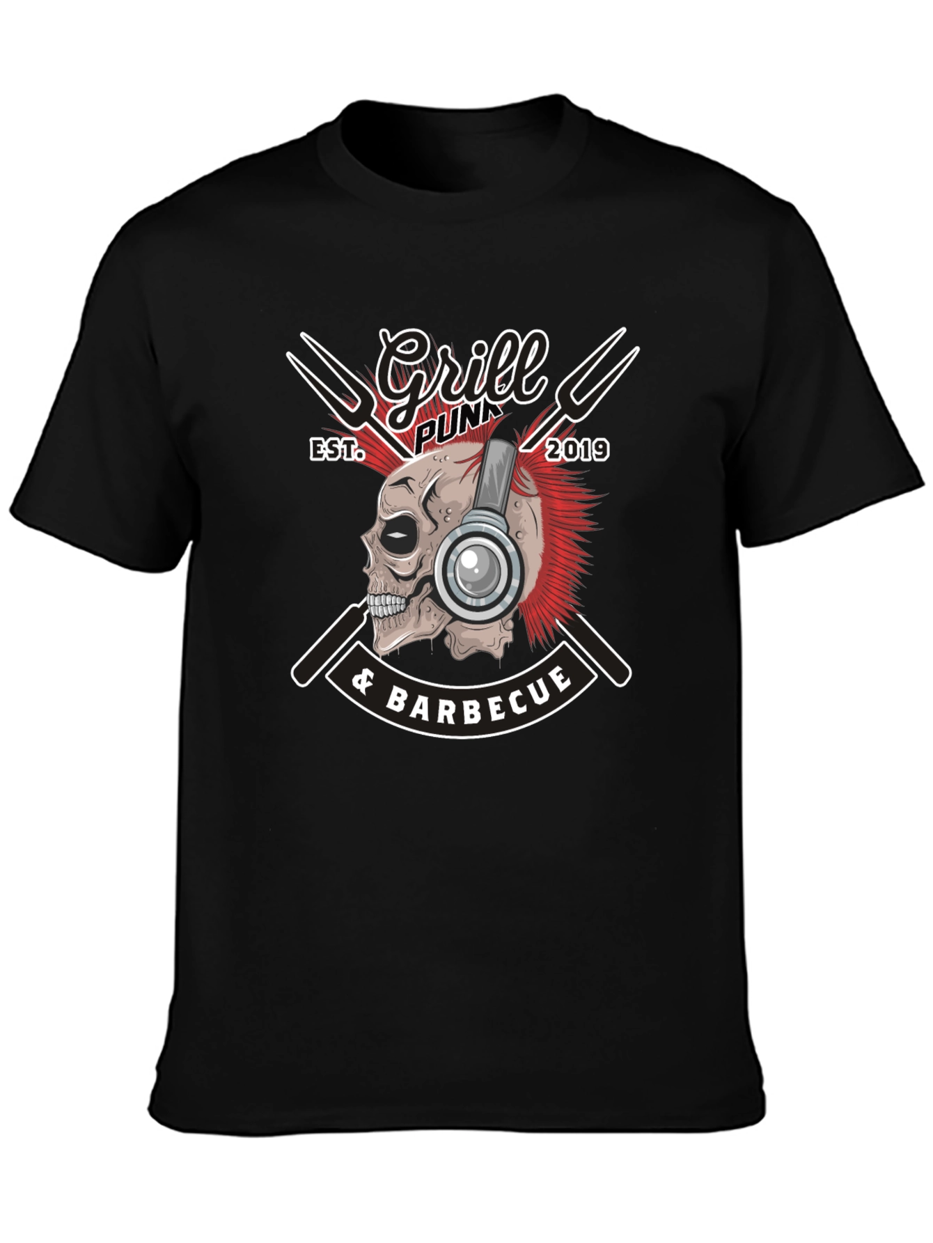 Grill Punk Skull Graphic Tee - BBQ T-Shirt