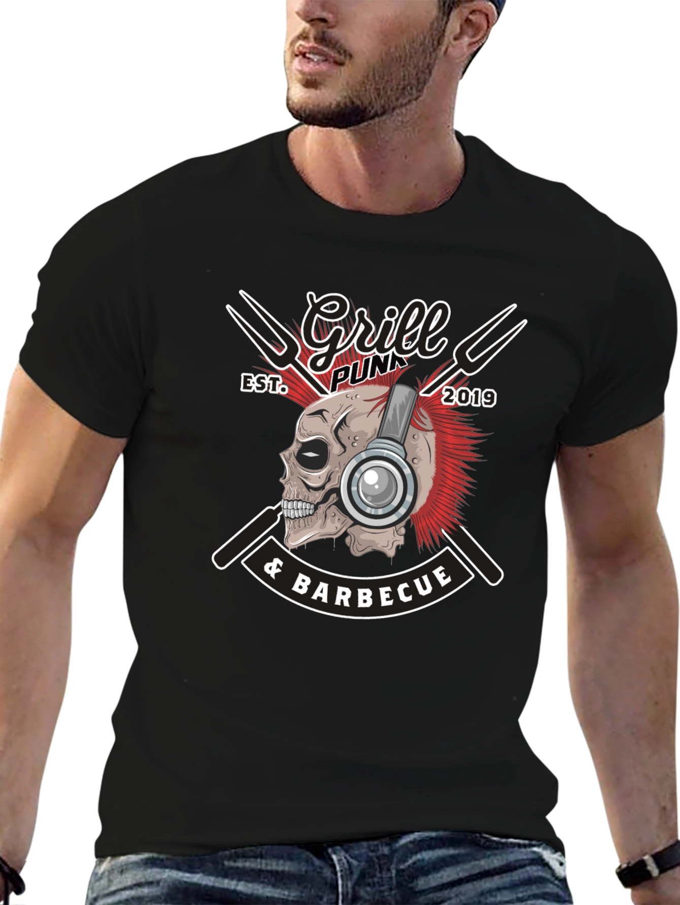 Grill Punk Skull Graphic Tee - BBQ T-Shirt